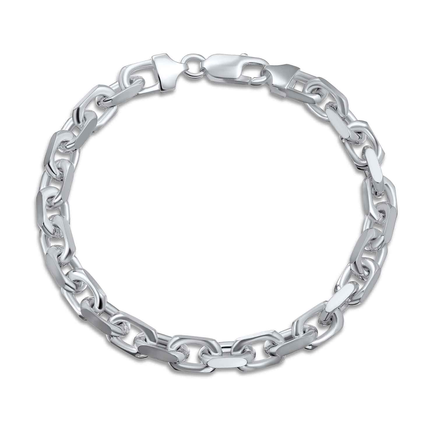 Men's Solid Heavy 7MM .925 Sterling Silver Anchor Marine Forzata Oval Link Chain Bracelet 8 Inch