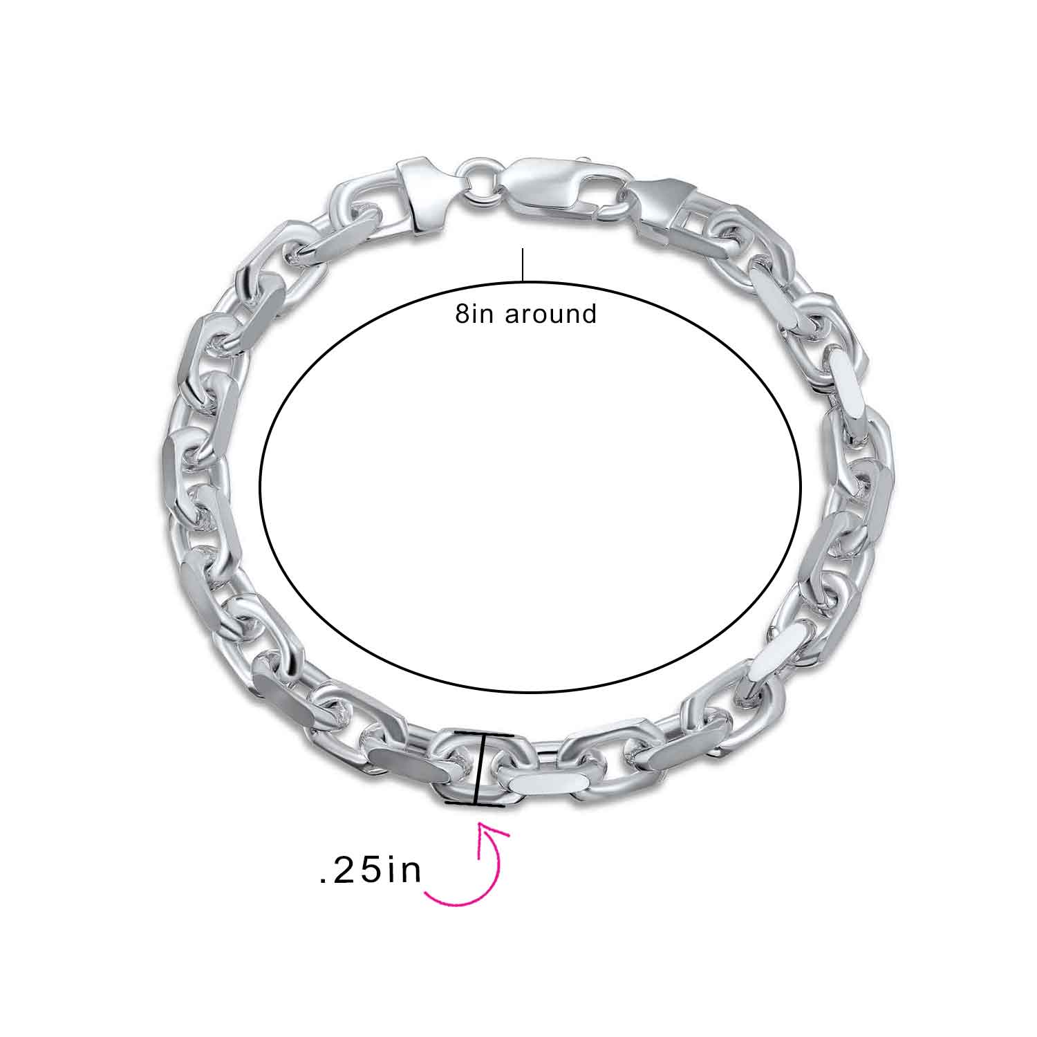 Men's Solid Heavy 7MM .925 Sterling Silver Anchor Marine Forzata Oval Link Chain Bracelet 8 Inch - Image 3