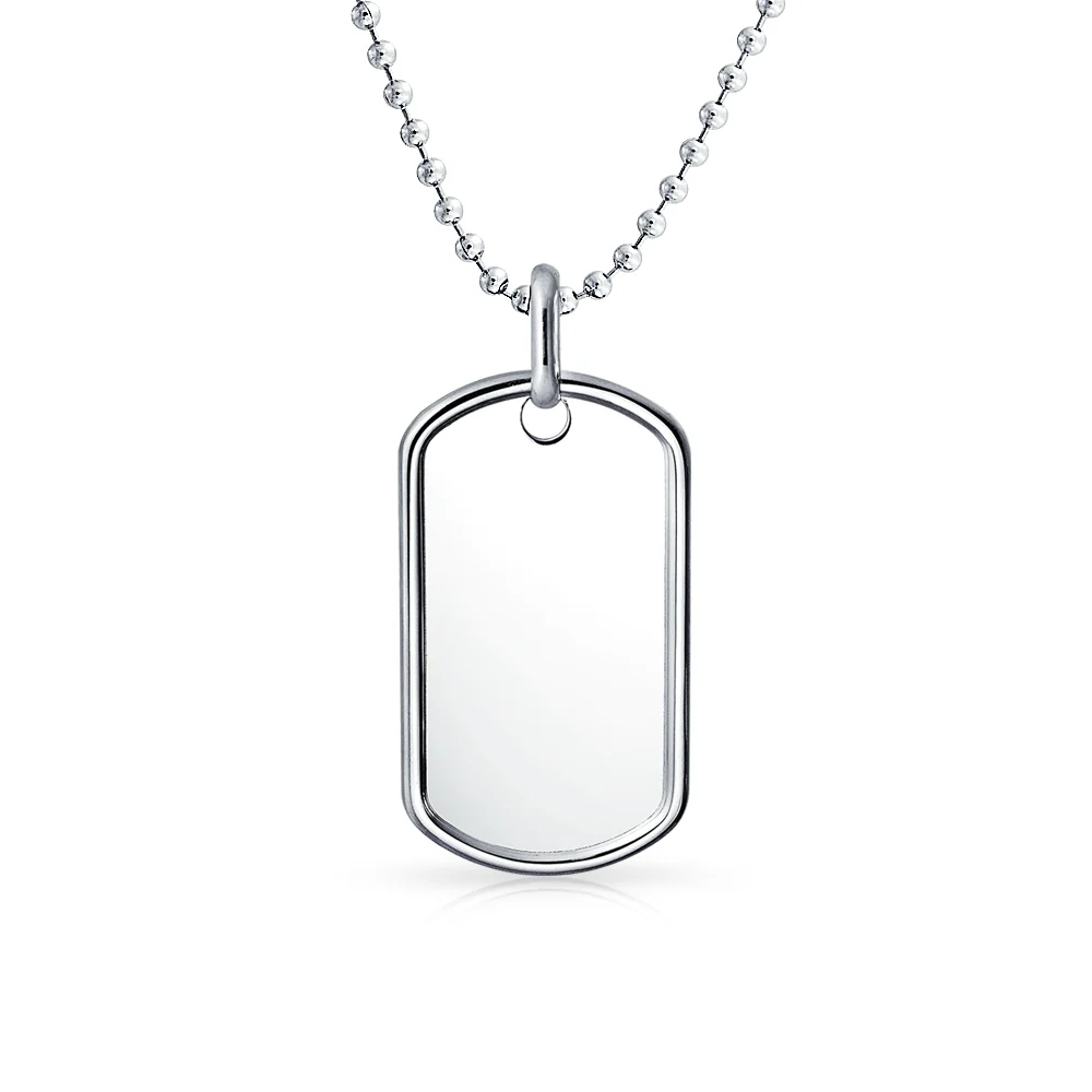 Men's Army Dog Tag Blank Pendant Necklace Large .925 Sterling Silver with Ball Chain 20" - Image 4