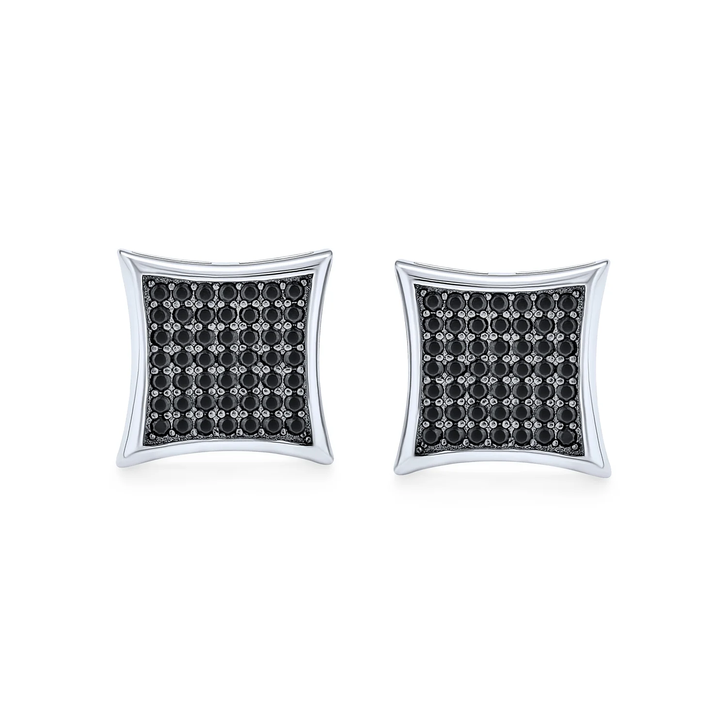 Black Square Kite Shaped CZ Micro Pave Cubic Zirconia Stud Earrings .925 Silver Screw back 7-12MM - Image 3