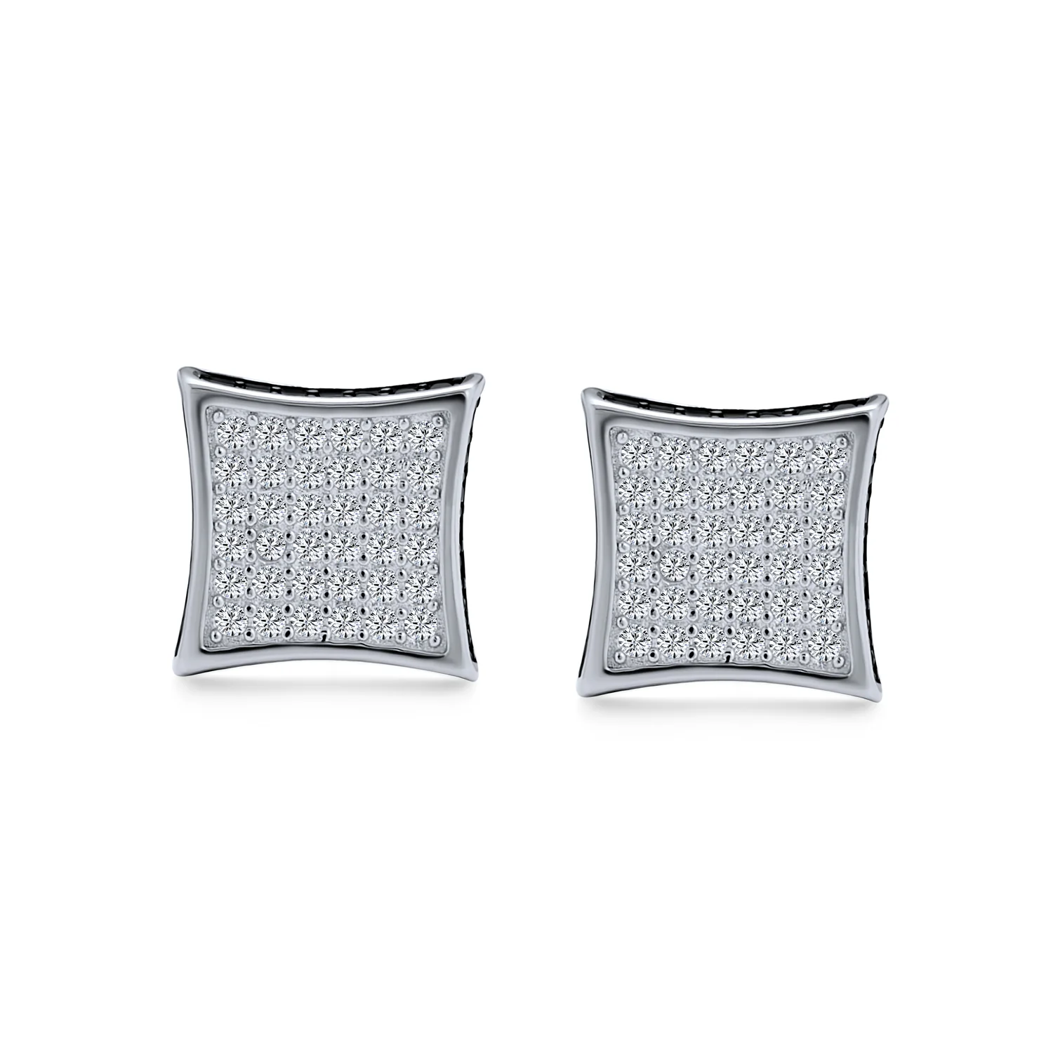 Black Square Kite Shaped CZ Micro Pave Cubic Zirconia Stud Earrings .925 Silver Screw back 7-12MM - Image 4