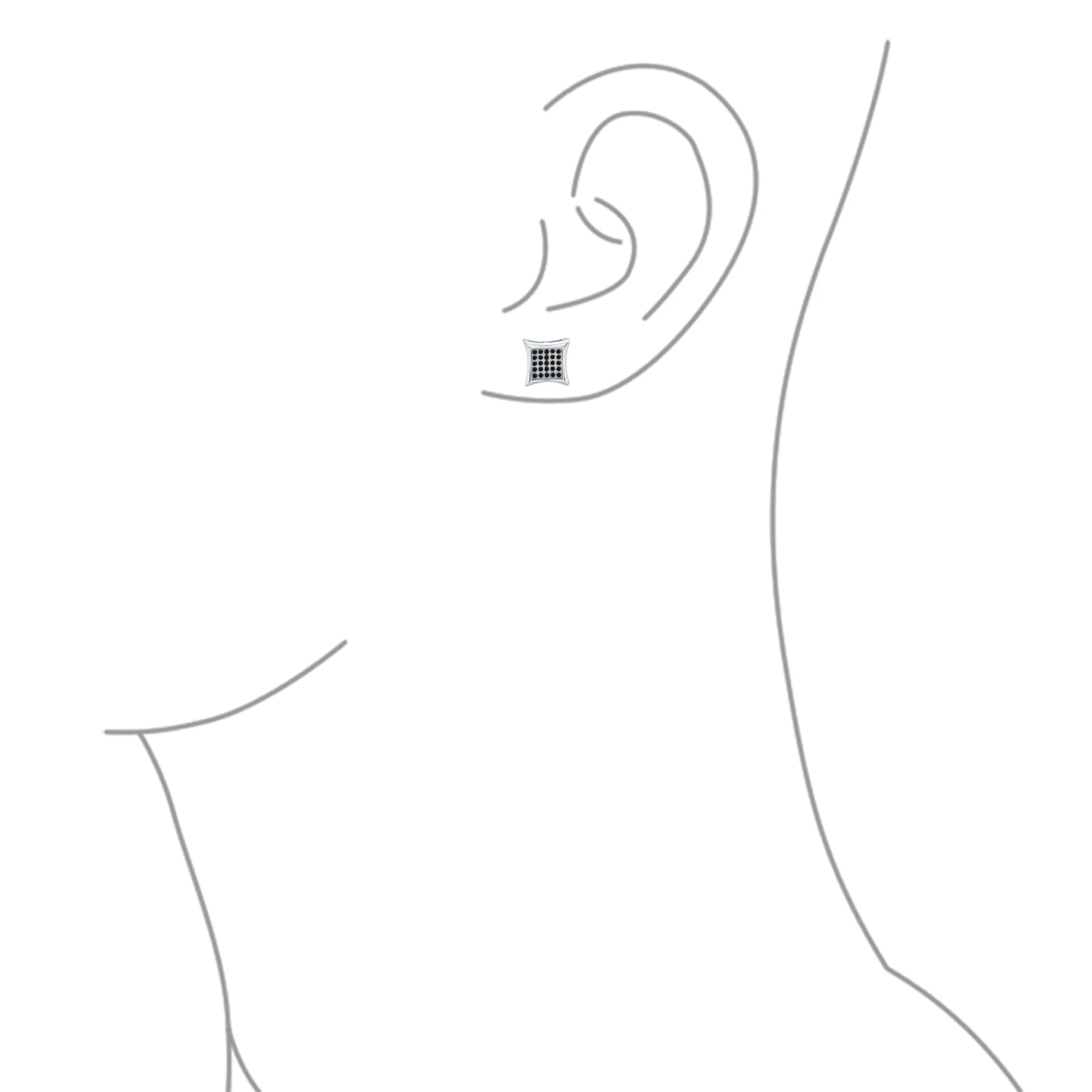 Black Square Kite Shaped CZ Micro Pave Cubic Zirconia Stud Earrings .925 Silver Screw back 7-12MM - Image 9