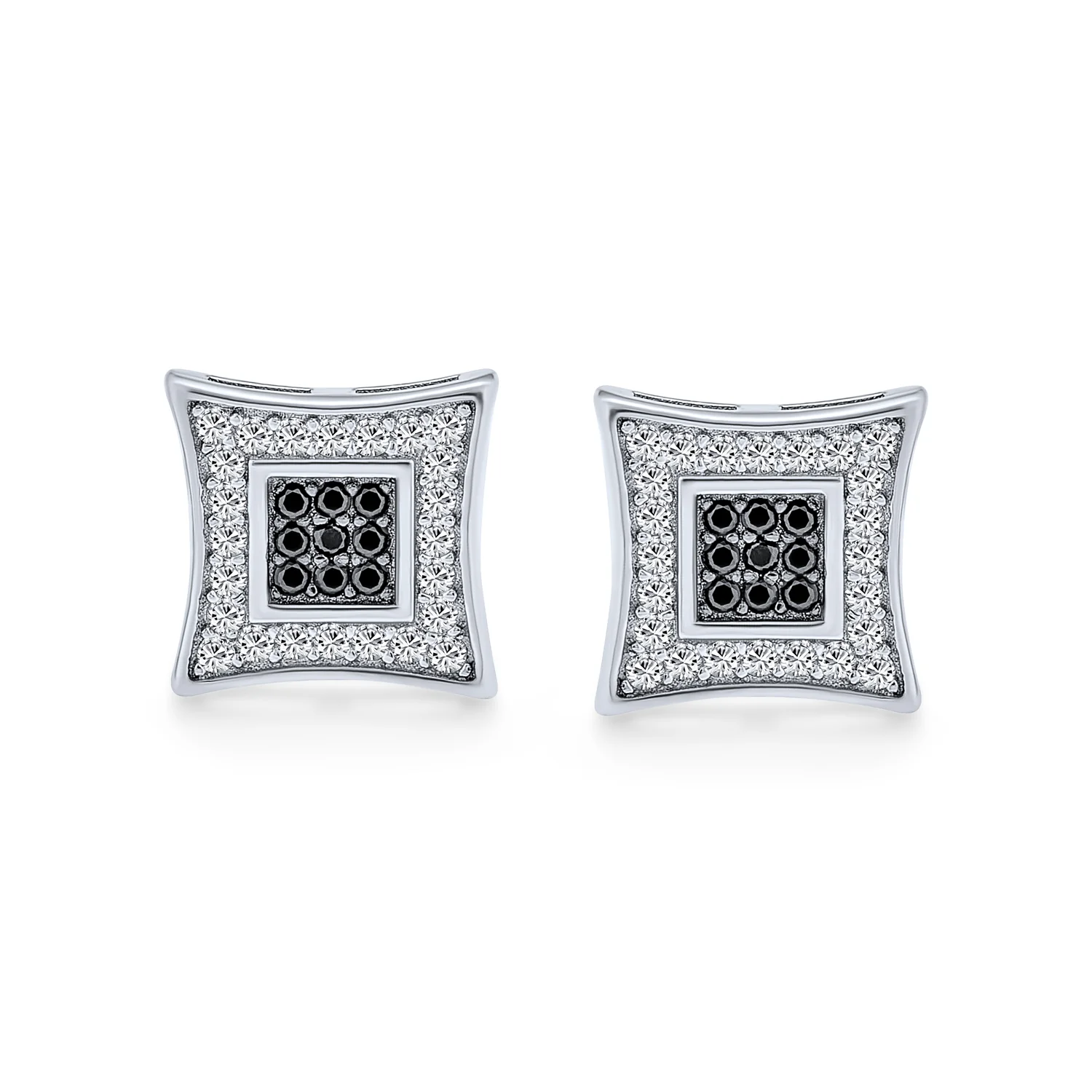 Contemporary Mens 9MM Black & White CZ Stud Earrings in Sterling Silver - Image 2