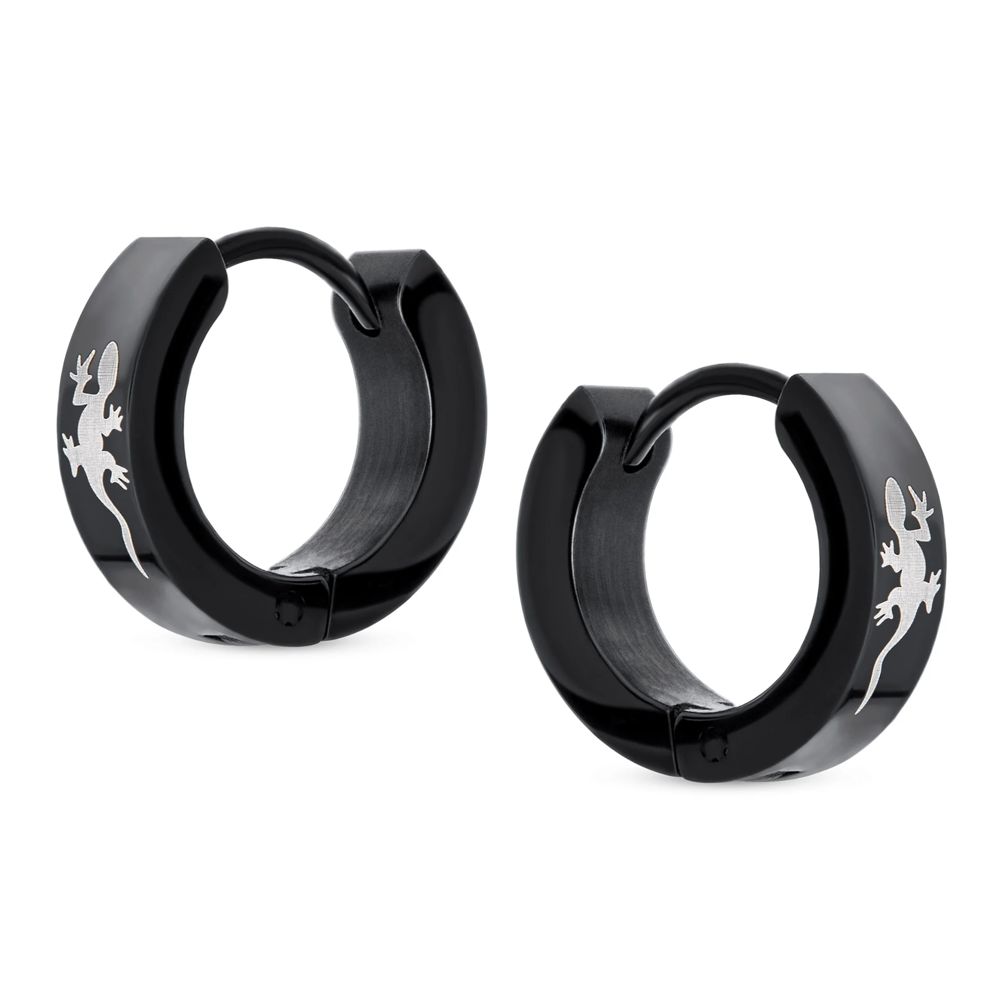 Mens Earrings Black Stainless Steel Gecko Hoop Huggie for Biker Jewelry Fans - Image 2