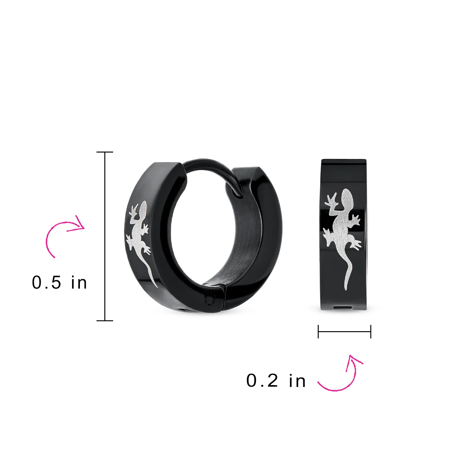Mens Earrings Black Stainless Steel Gecko Hoop Huggie for Biker Jewelry Fans - Image 4