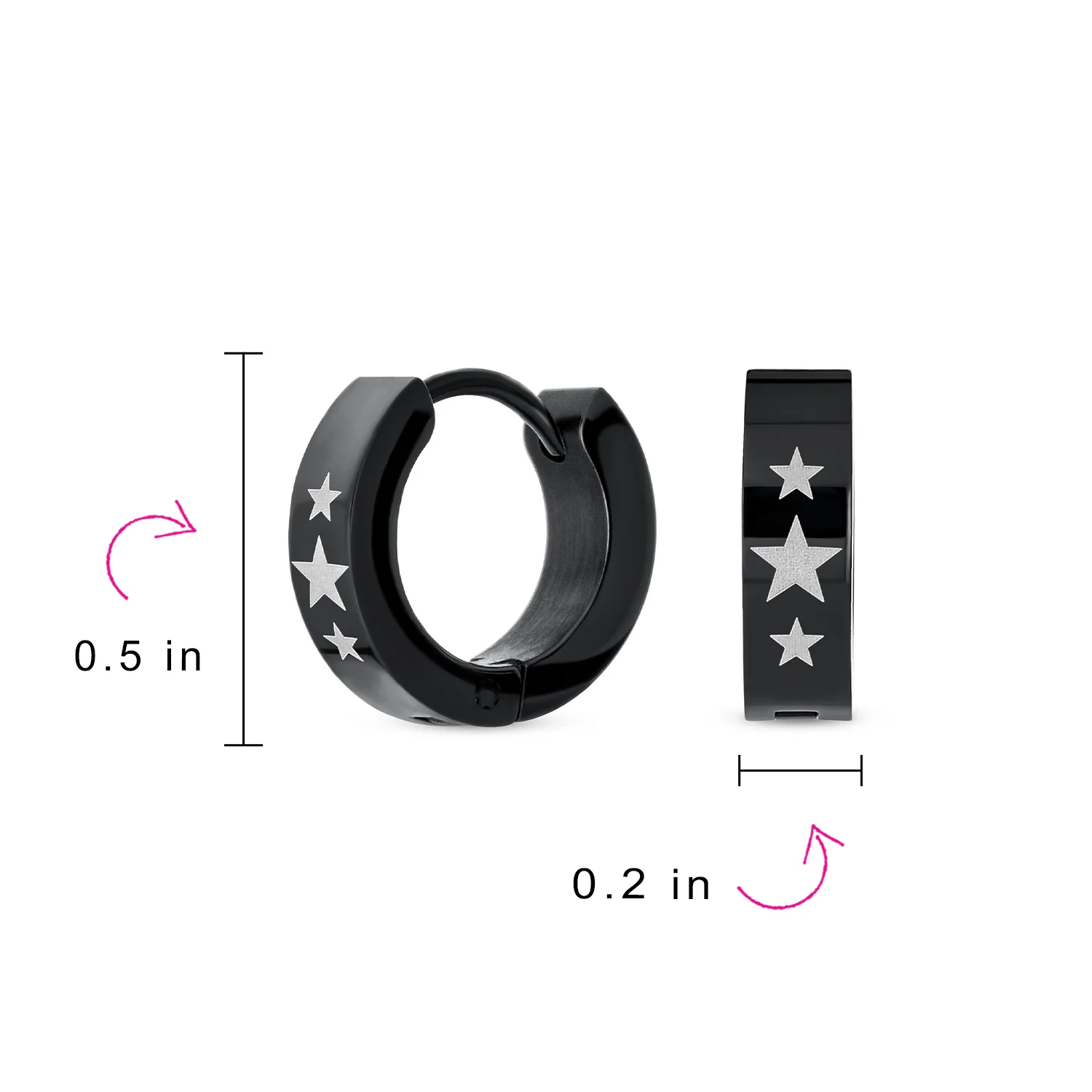 Mens Earrings Black IP Stainless Steel Biker Jewelry USA Stars Hoop Huggie - Image 7