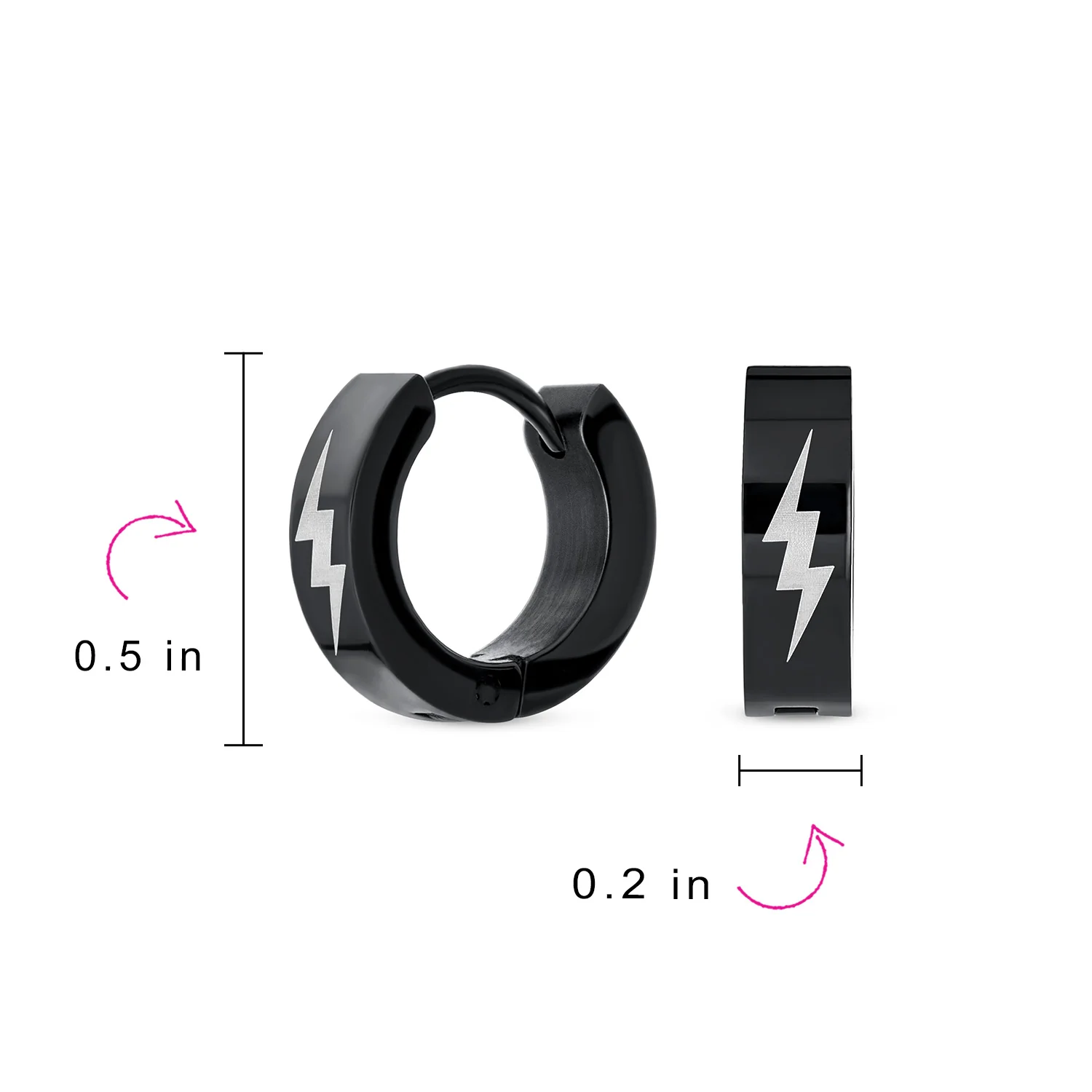 Mens Earrings Black Thunder Bolt Hoop Huggie Stainless Steel Biker Jewelry - Image 4