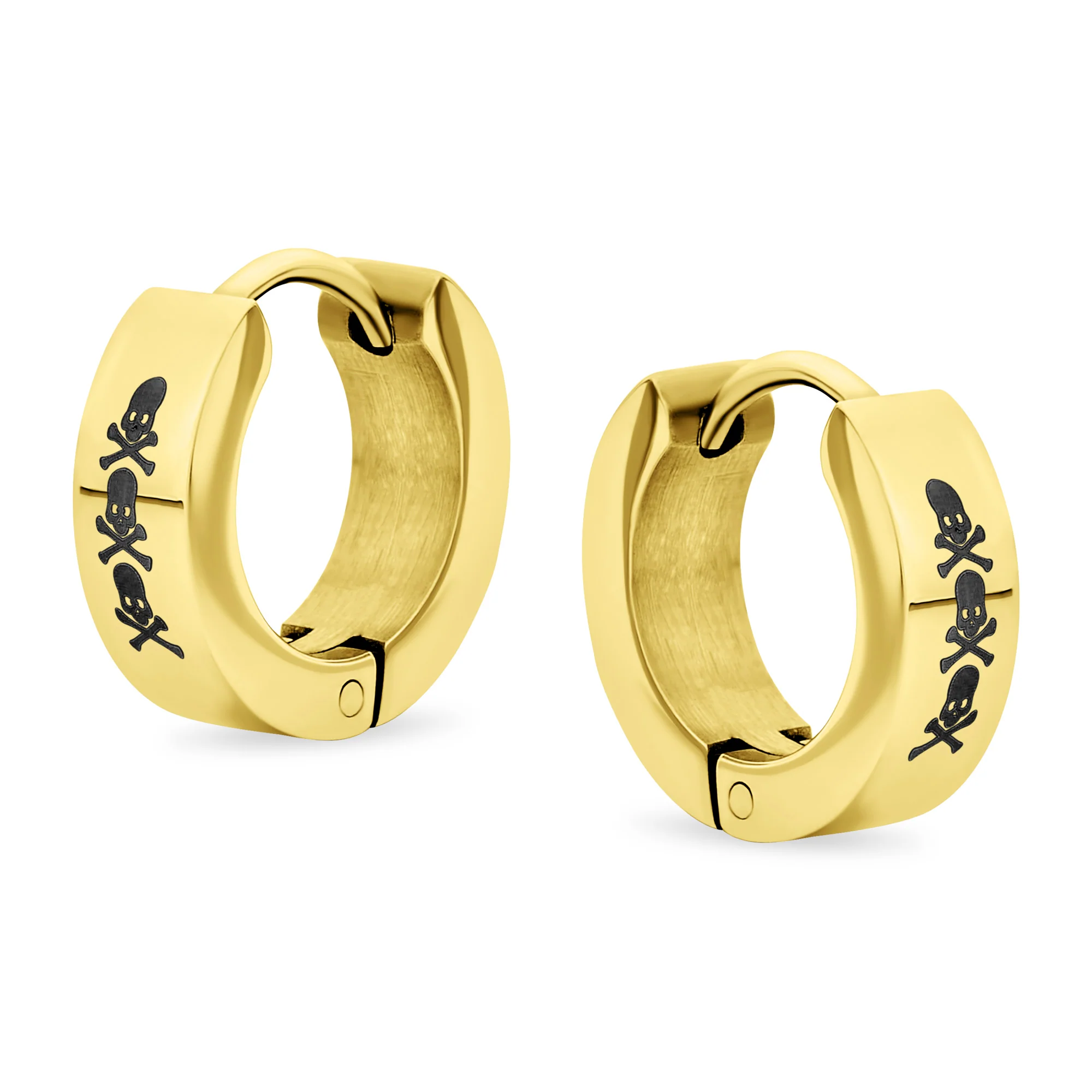 Mens Earrings Silver Tone Stainless Steel Skull Hoop Huggie for Biker Style - Image 2