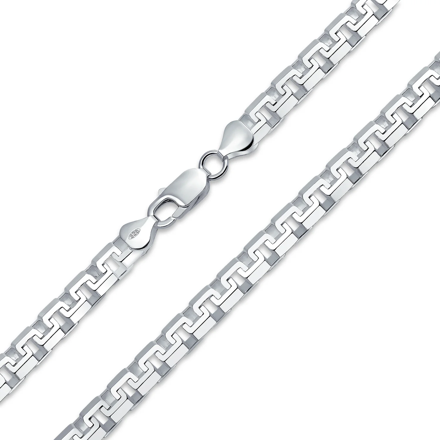 Heavy Solid 7MM Fancy Franco Square Chain Necklace Greek-Key Design .925 Sterling Silver 20 Inch - Image 2