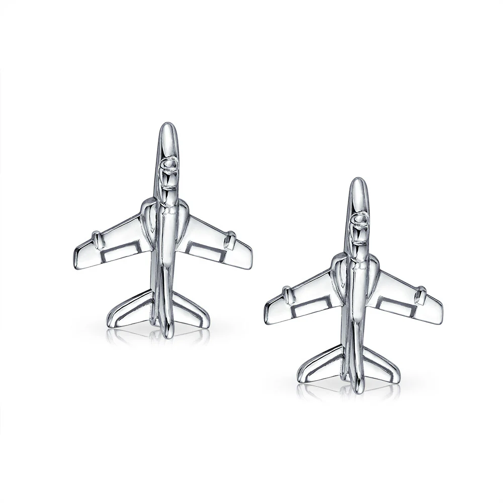 Mens Pilot Military Jet Airplane Shirt Cufflink Silver Tone Stainless Steel - Image 2