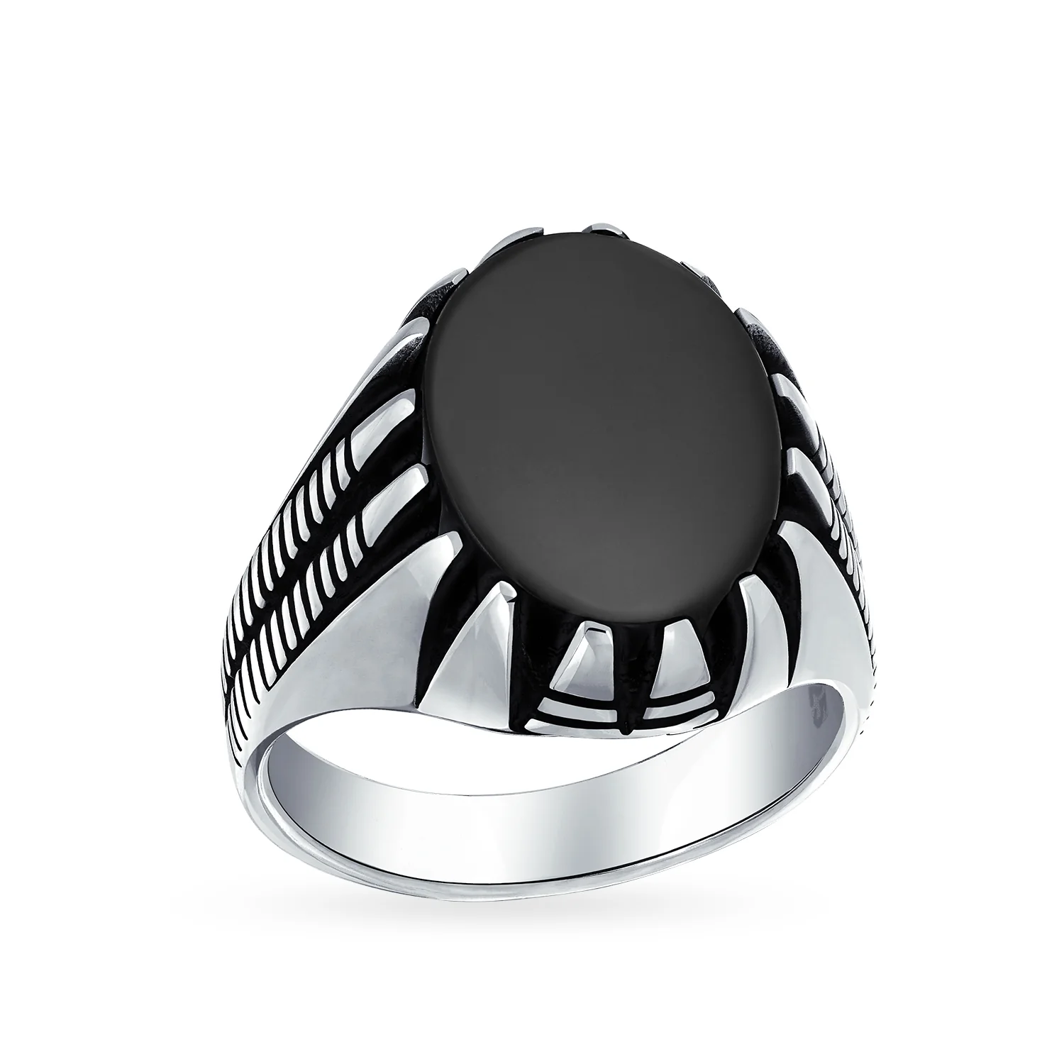 Animal Claw Large Oval Black Onyx Signet Ring Oxidized Silver Handmade In Turkey