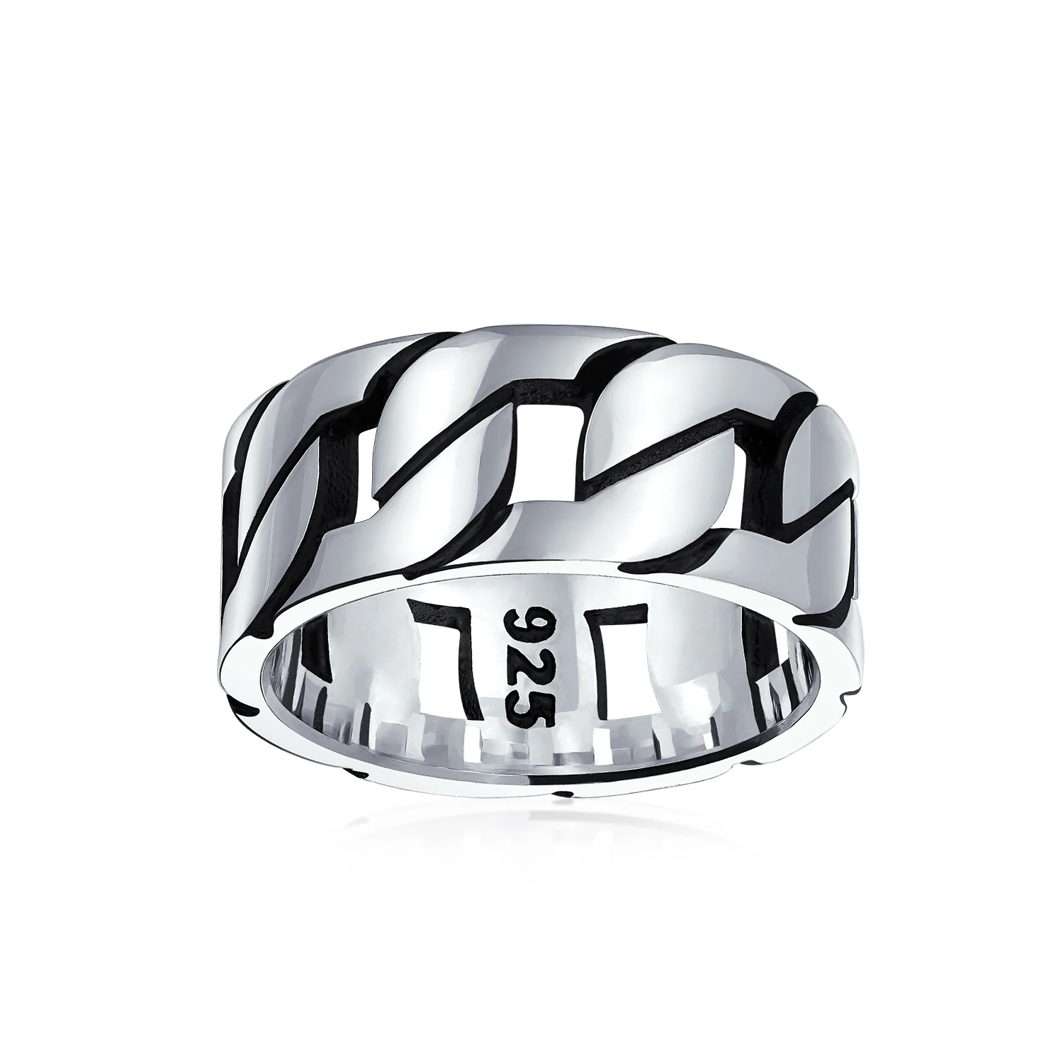 Biker Jewelry Wide Curb Chain Link Ring Band .925 Sterling Silver 8MM - Image 2