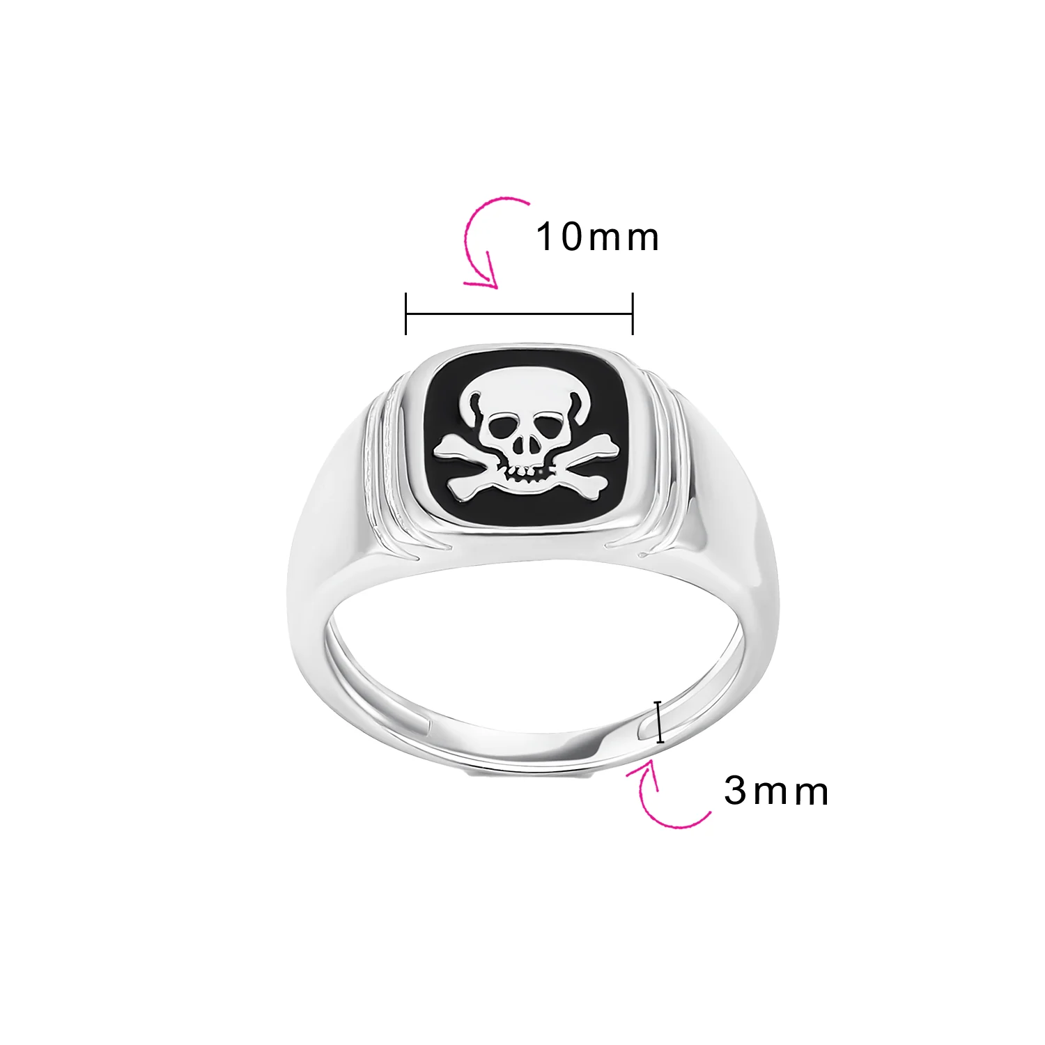Classic Flat Black Onyx Gemstones Signet Skull Crossbones Ring Sterling Silver - Image 4