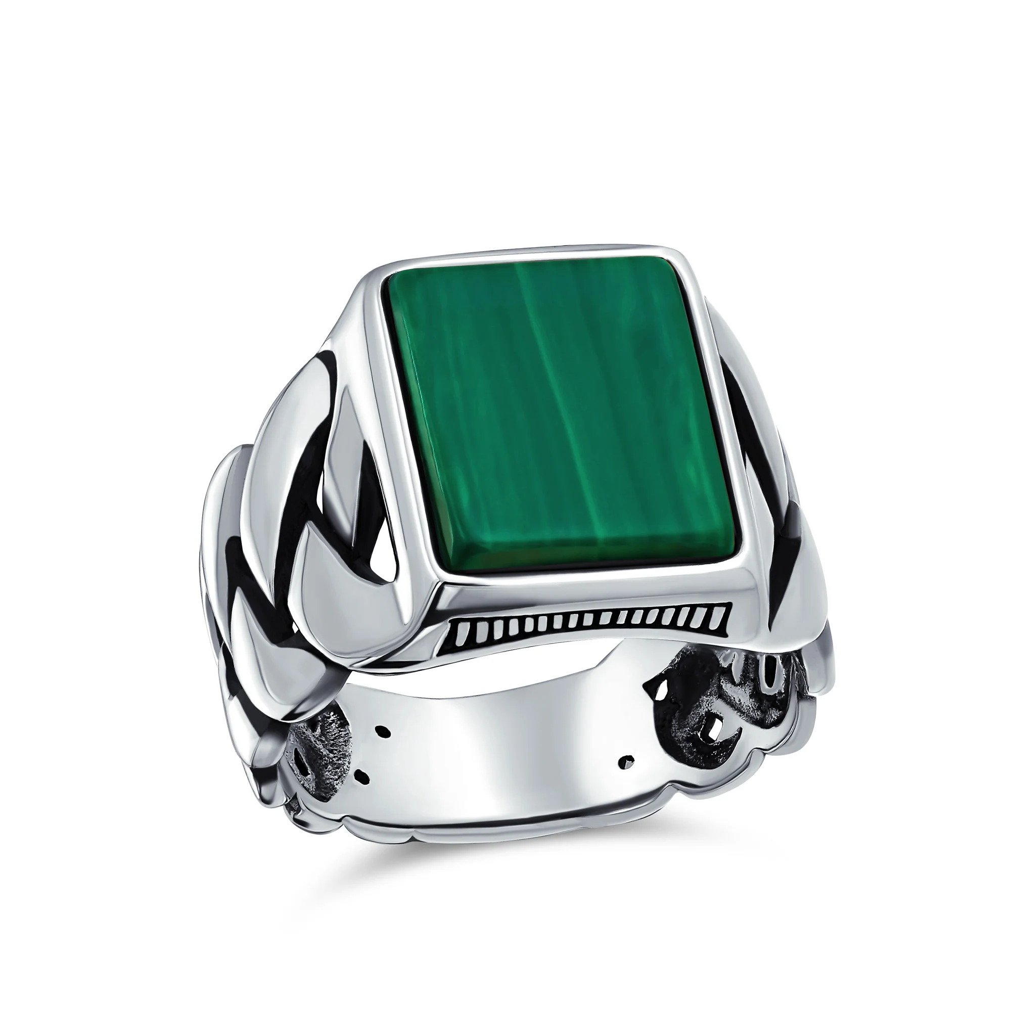 Large Rectangle Gemstone Chain Link Statement Signet Ring .925 Sterling Silver - Image 4