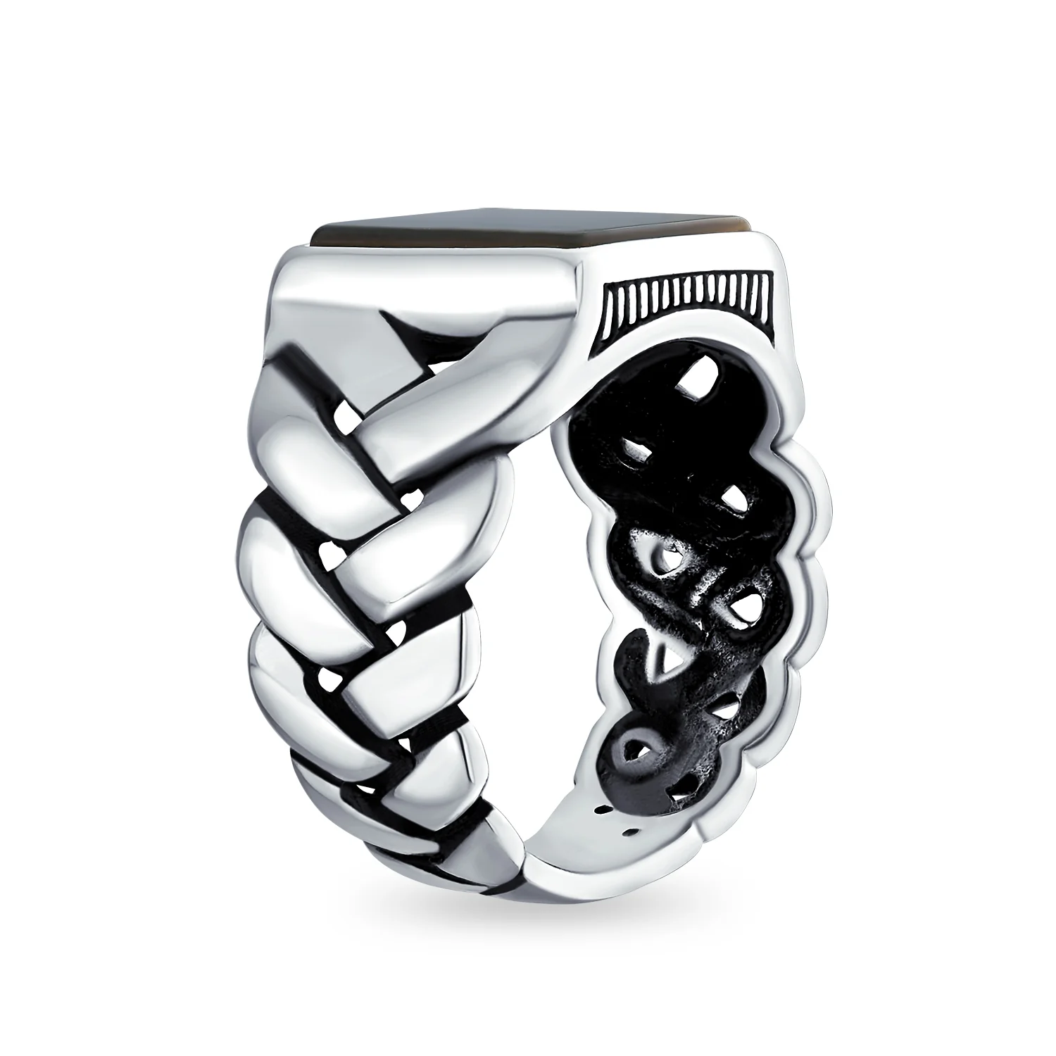 Large Rectangle Gemstone Chain Link Statement Signet Ring .925 Sterling Silver - Image 6