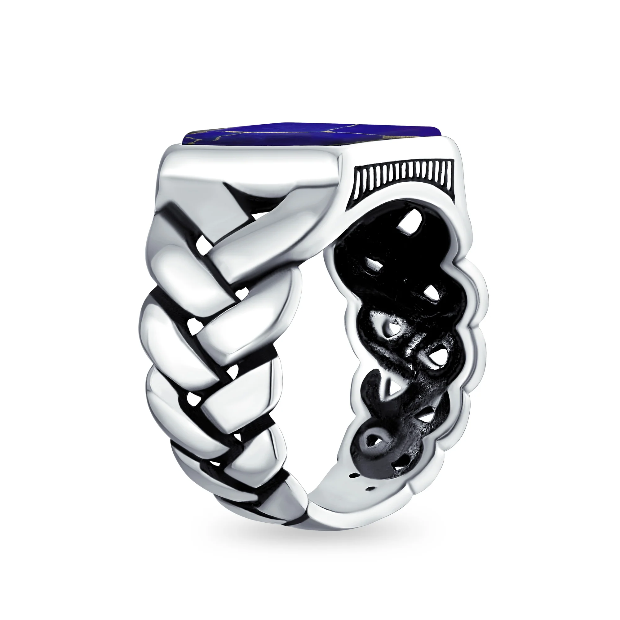 Large Rectangle Gemstone Chain Link Statement Signet Ring .925 Sterling Silver - Image 7