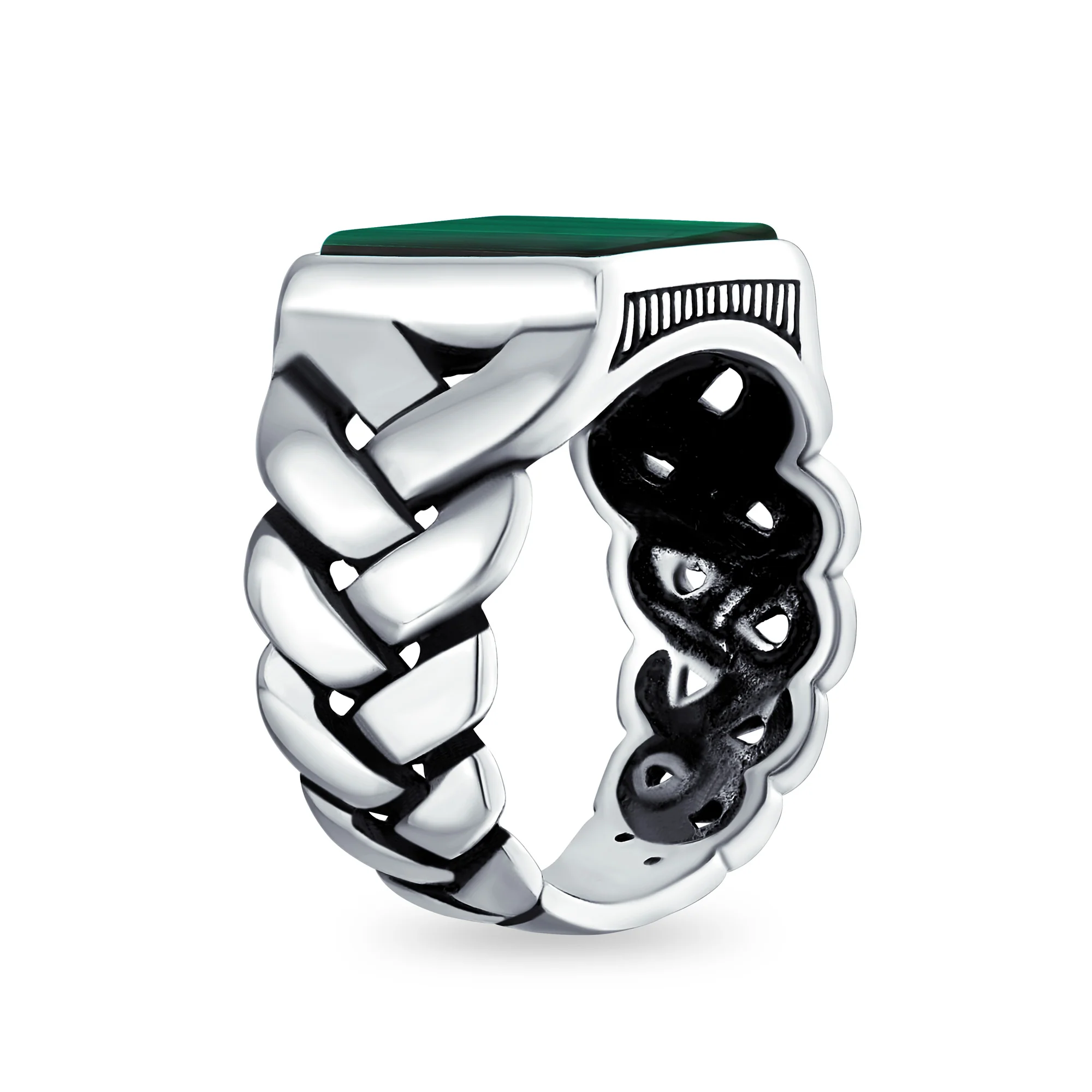 Large Rectangle Gemstone Chain Link Statement Signet Ring .925 Sterling Silver - Image 8