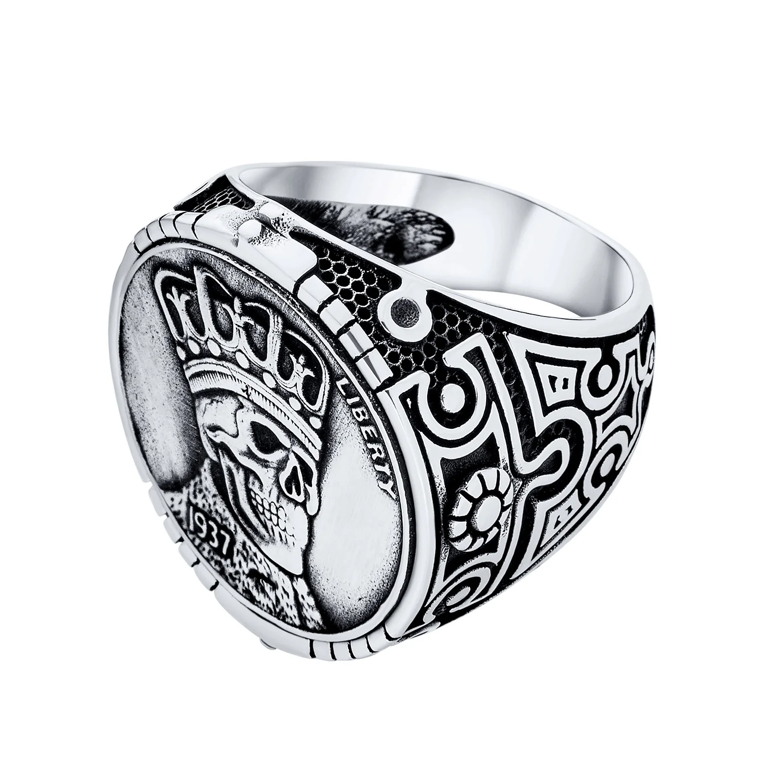 Statement Eagle Head Liberty Coin Silver Ring Punk Biker Jewelry Gothic Skull - Image 3