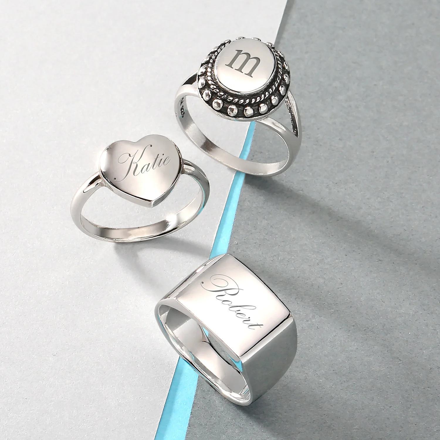 Simple Rectangle Initial Monogram Signet Ring For Men .925 Sterling Silver - Image 4