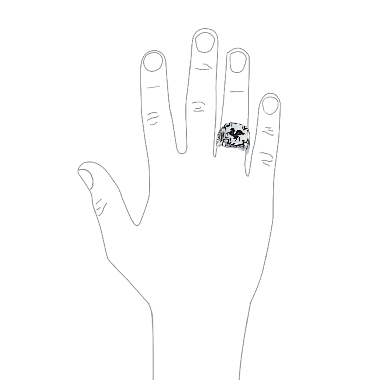 Men's Statement Pegasus Signet Ring Greek Mythical Horse Oxidized .925 Sterling Silver - Image 3