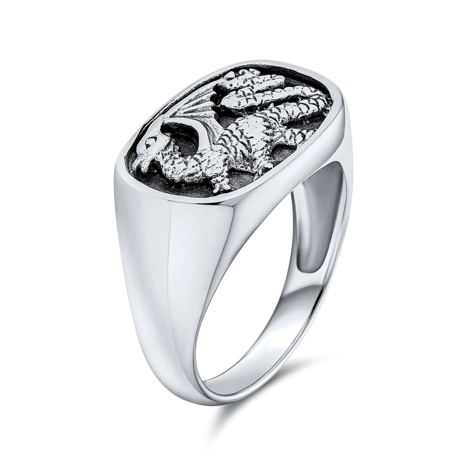 Men's Statement Dragon Signet Ring Rectangle Gothic Shield Oxidized .925 Sterling Silver - Image 5