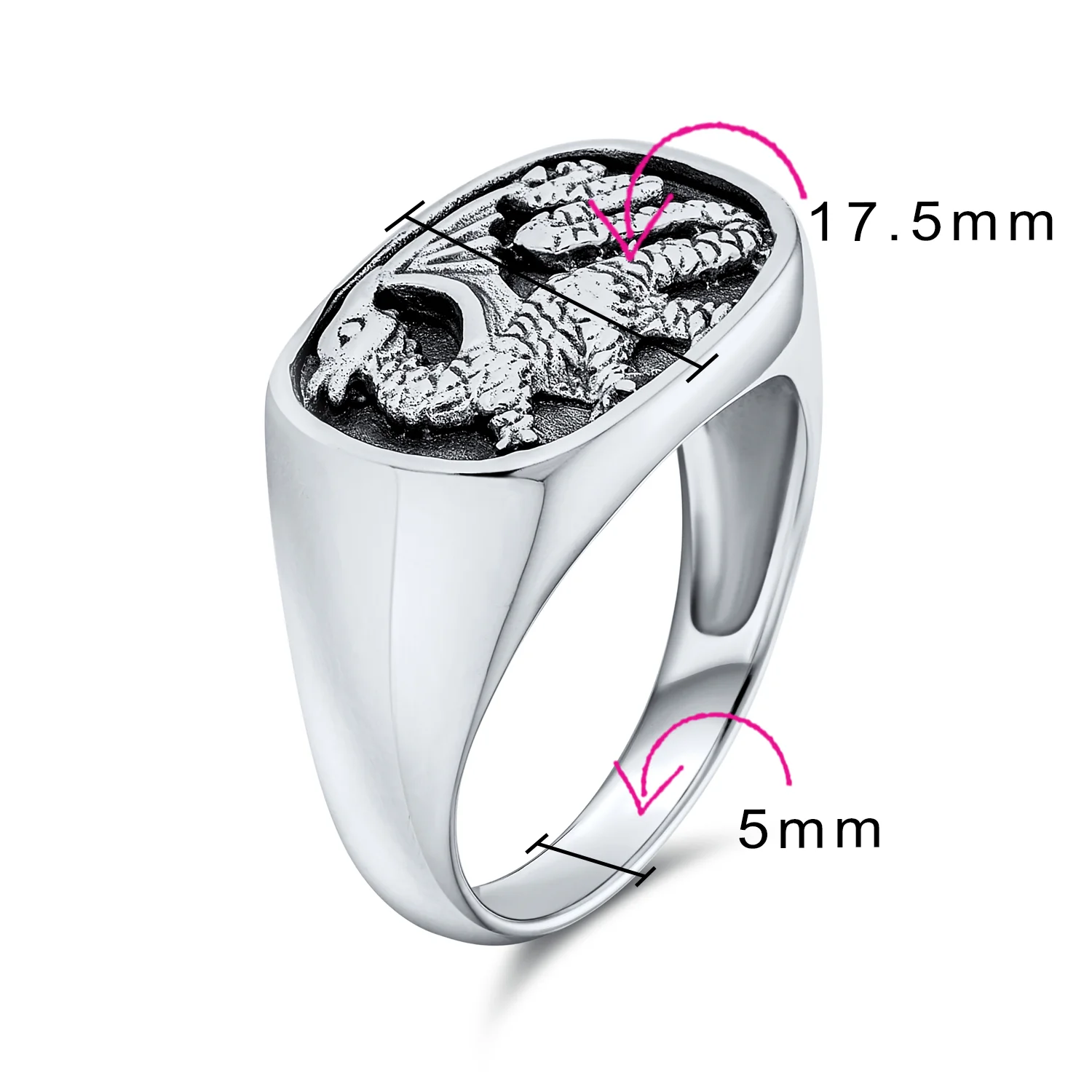 Men's Statement Dragon Signet Ring Rectangle Gothic Shield Oxidized .925 Sterling Silver - Image 7