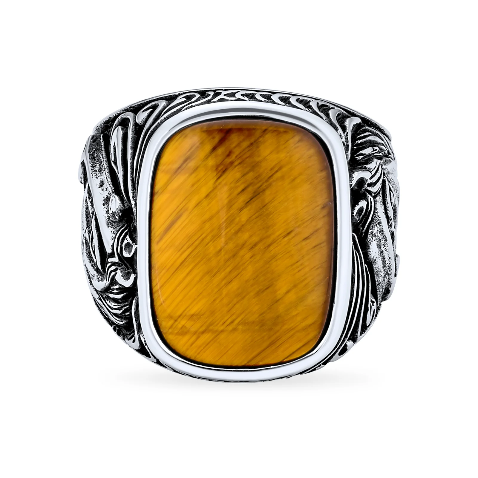 Black Onyx or Brown Tiger Eye Gemstone Stone Equestrian Stallion Horse Signet Ring .925 Sterling Silver - Image 3