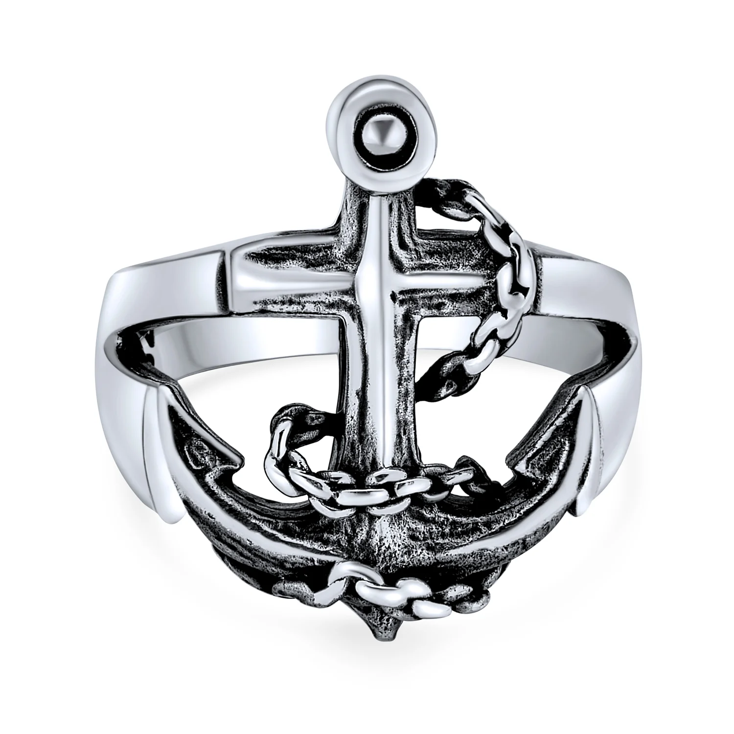 Mens Silver Ring Nautical Anchor Band Oxidized .925 Sterling Made in Turkey - Image 2