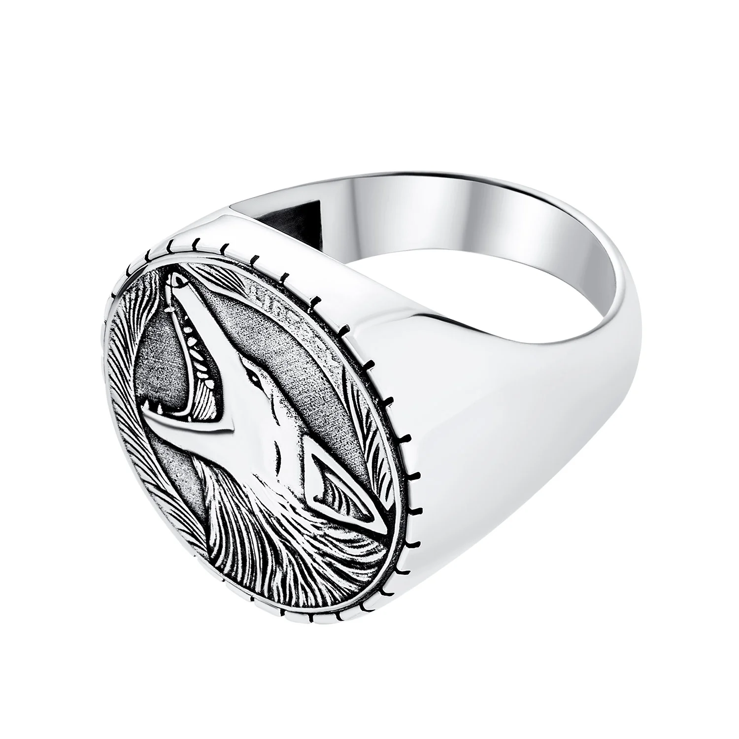 Hunter Norse Viking Warrior Fierce Big Wolf Head Ring Oxidized Sterling Silver - Image 3