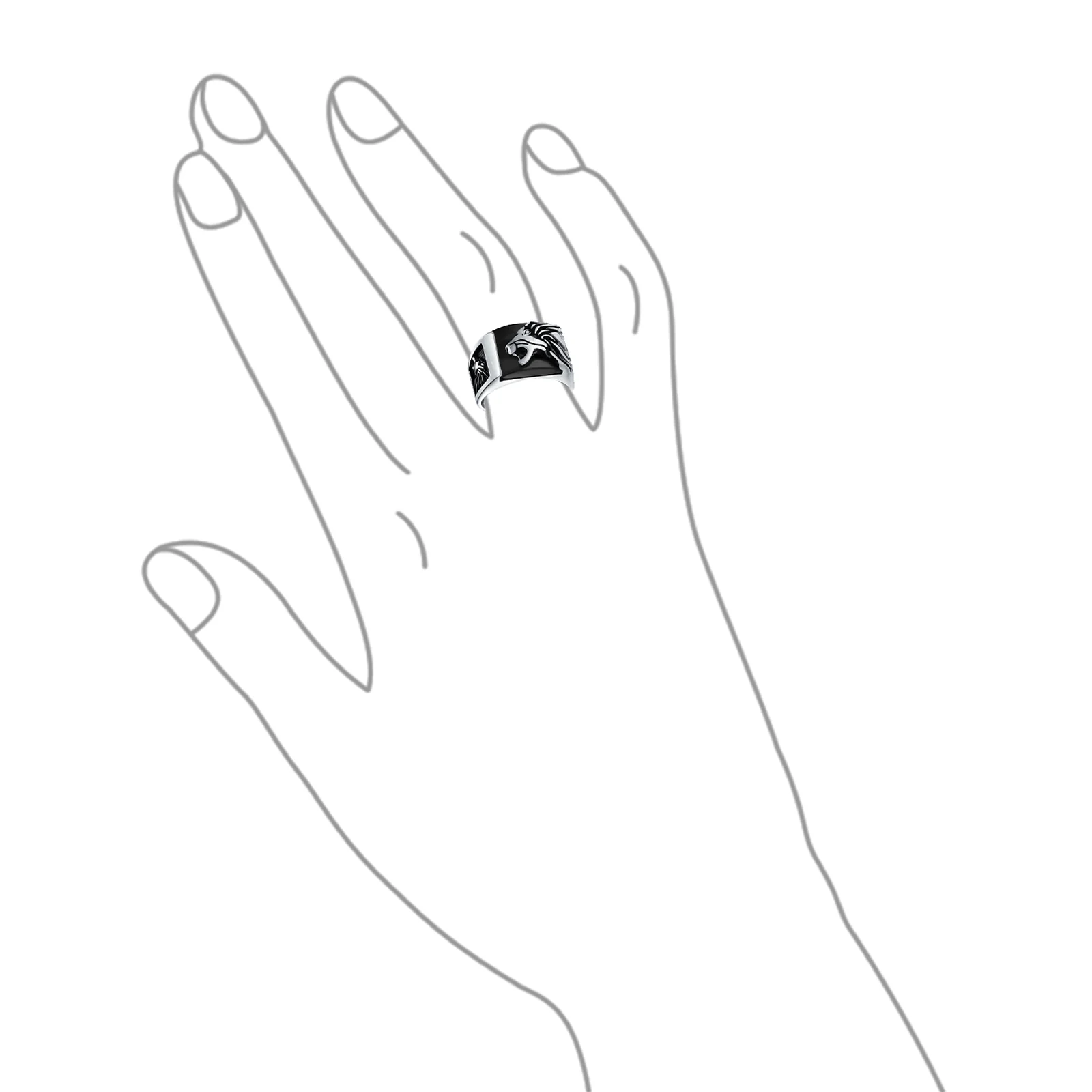 Mens Silver Ring with Black Onyx and Tiger Eye Lion Head Handmade in Turkey - Image 6