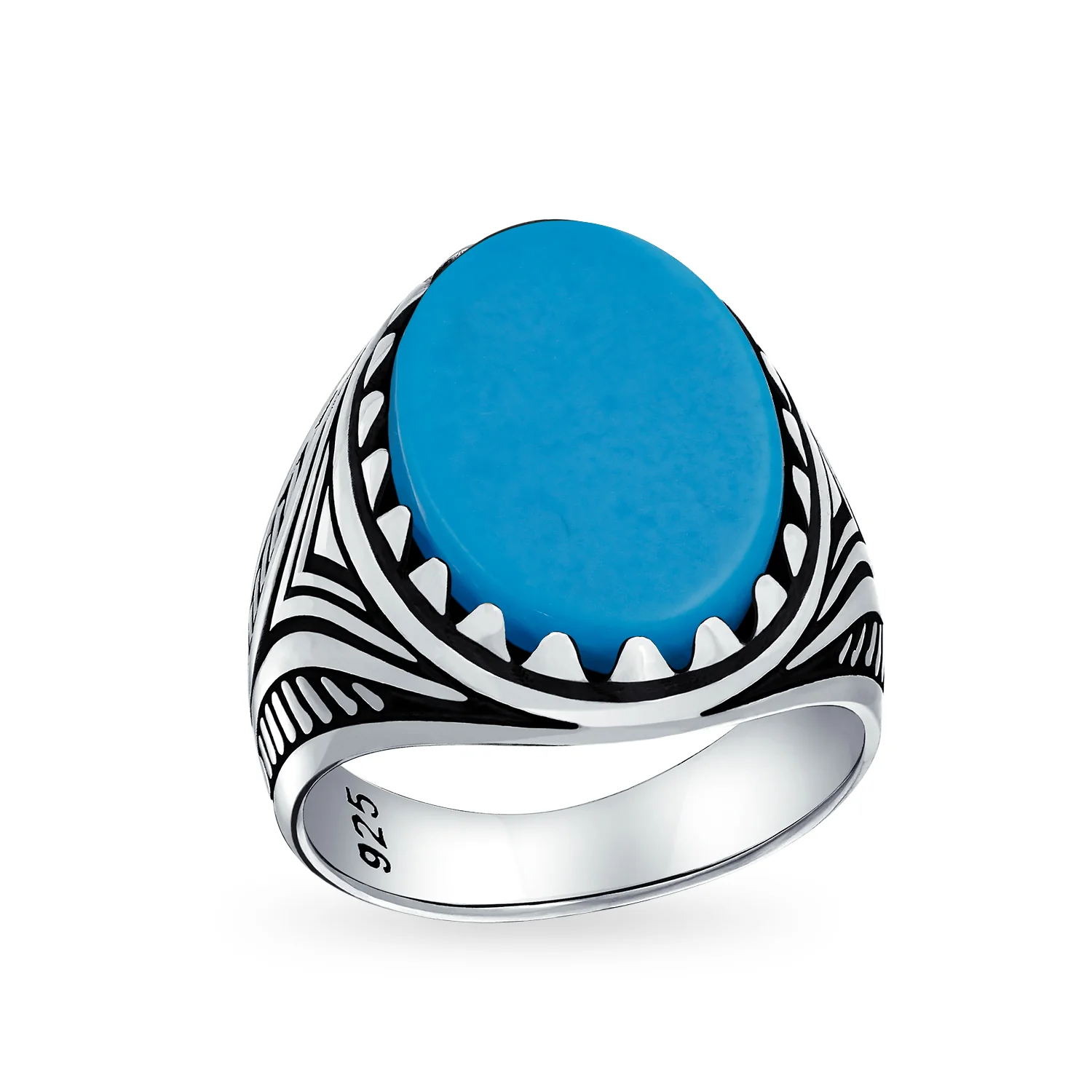 Mens Silver Ring Black Onyx Blue Turquoise Tiger Eye Gemstone Lion Claw Design - Image 3