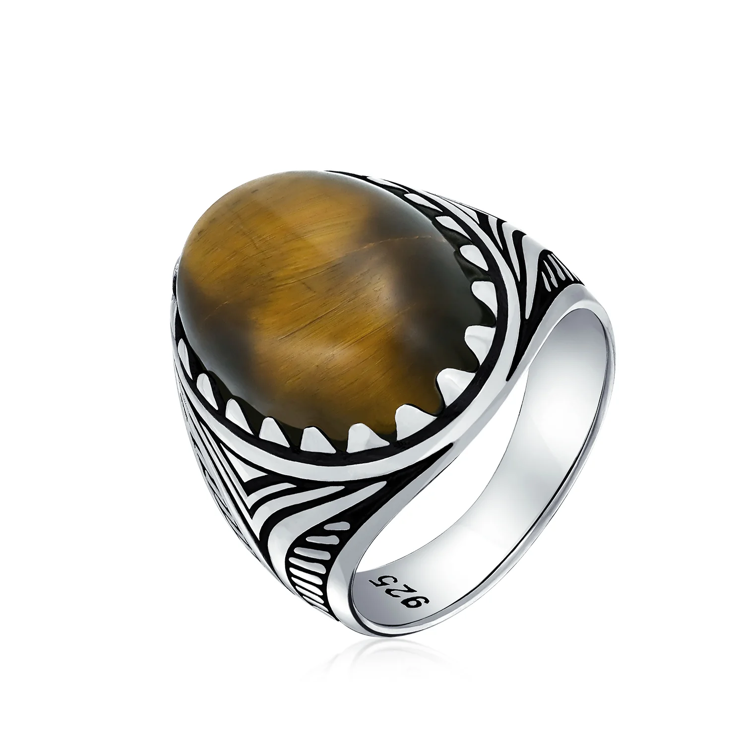 Mens Silver Ring Black Onyx Blue Turquoise Tiger Eye Gemstone Lion Claw Design - Image 4
