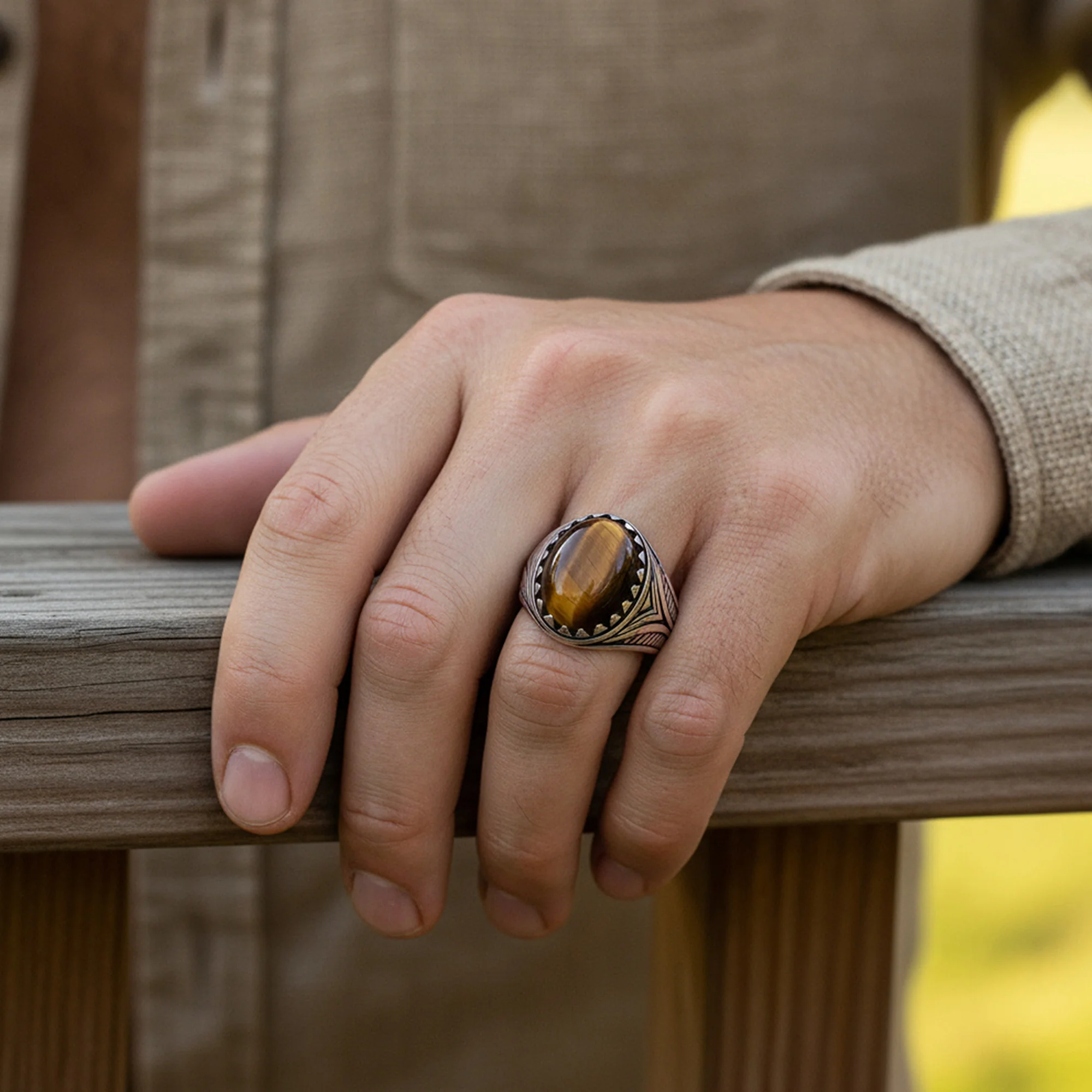 Mens Silver Ring Black Onyx Blue Turquoise Tiger Eye Gemstone Lion Claw Design - Image 7
