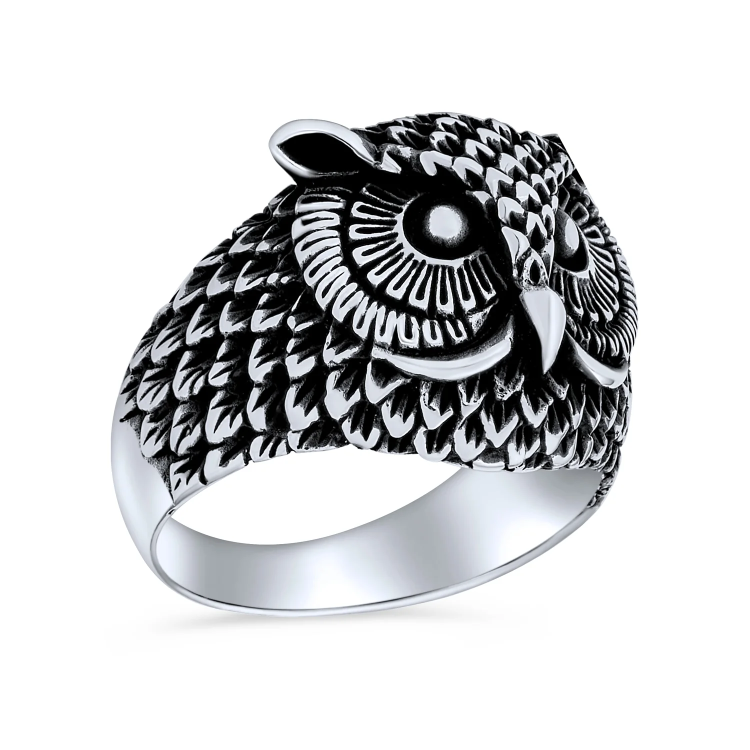 Mens Silver Ring Oxidized Sterling Silver Night Owl Band Men