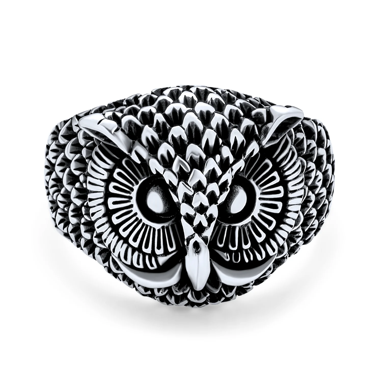 Mens Silver Ring Oxidized Sterling Silver Night Owl Band Men - Image 2
