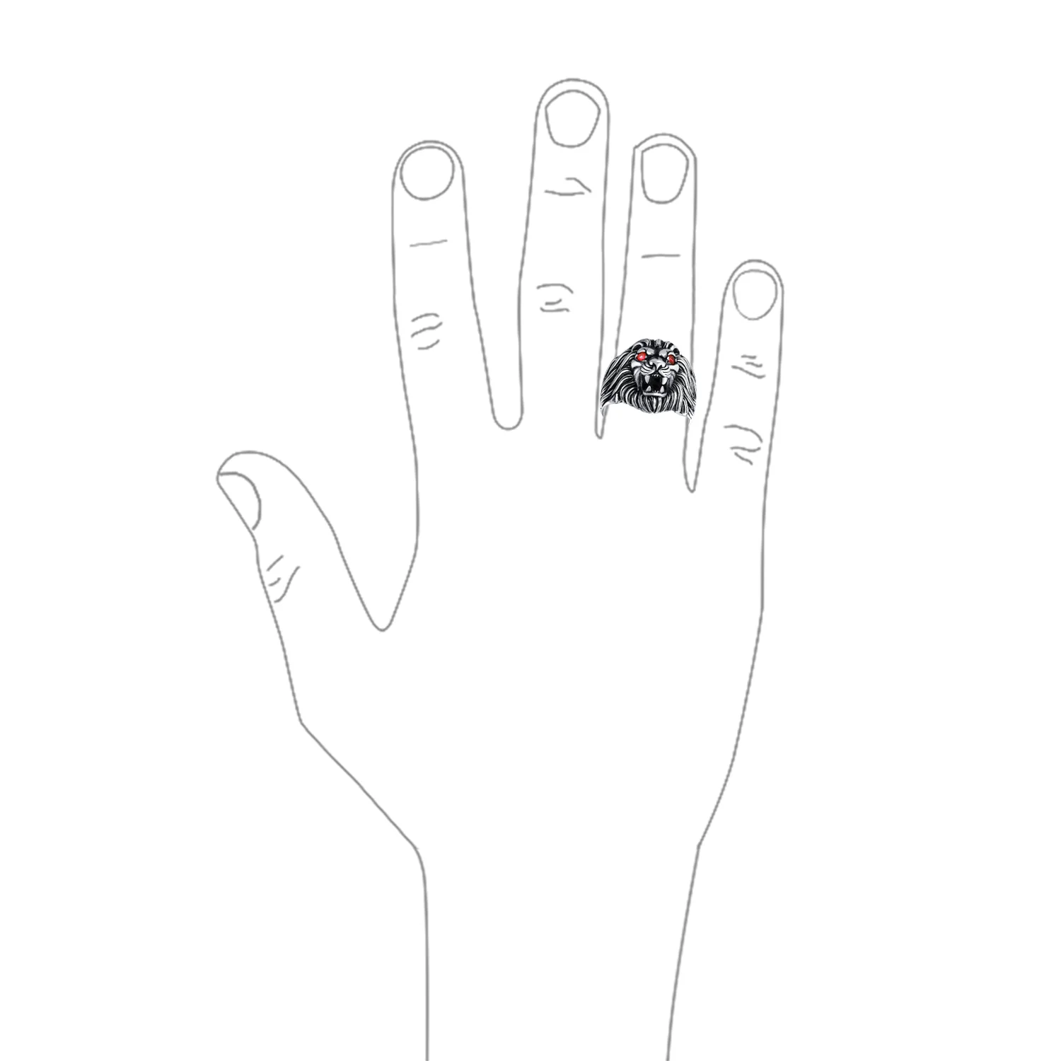 Mens Silver Ring Red Ruby Eyes Lion Design Solid Oxidized .925 Sterling Silver - Image 3
