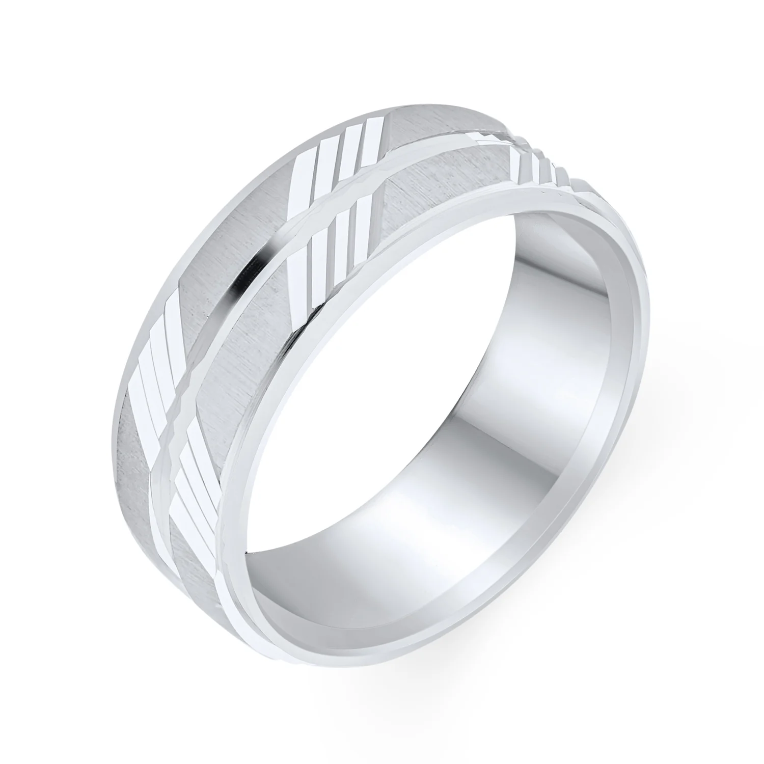 Stash Striped Pattern Sterling Silver Diamond Cut Wedding Band Ring 7MM Wide - Image 2