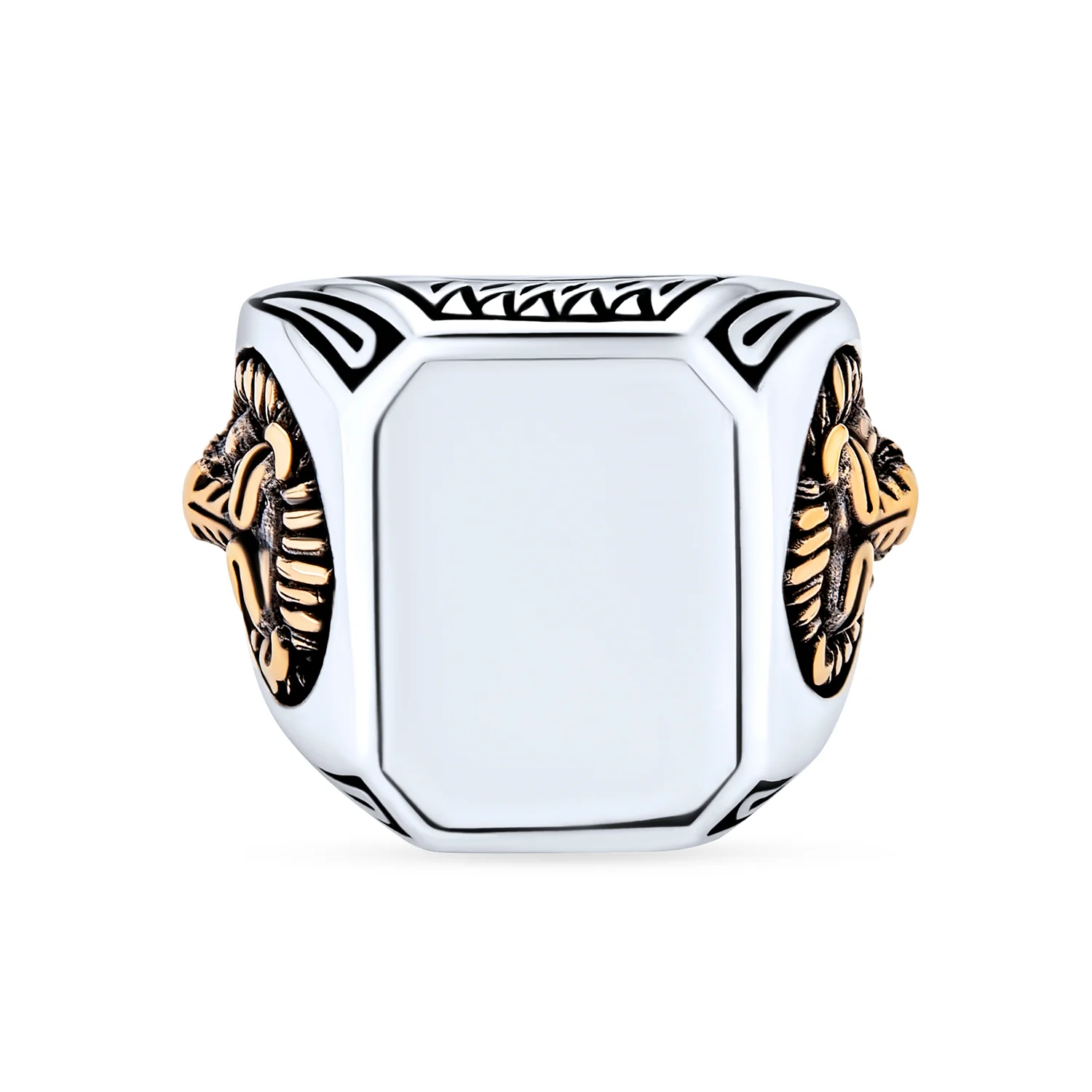 Big Vintage Rectangle Signet Accent Lion King Of Jungle Ring - Image 2