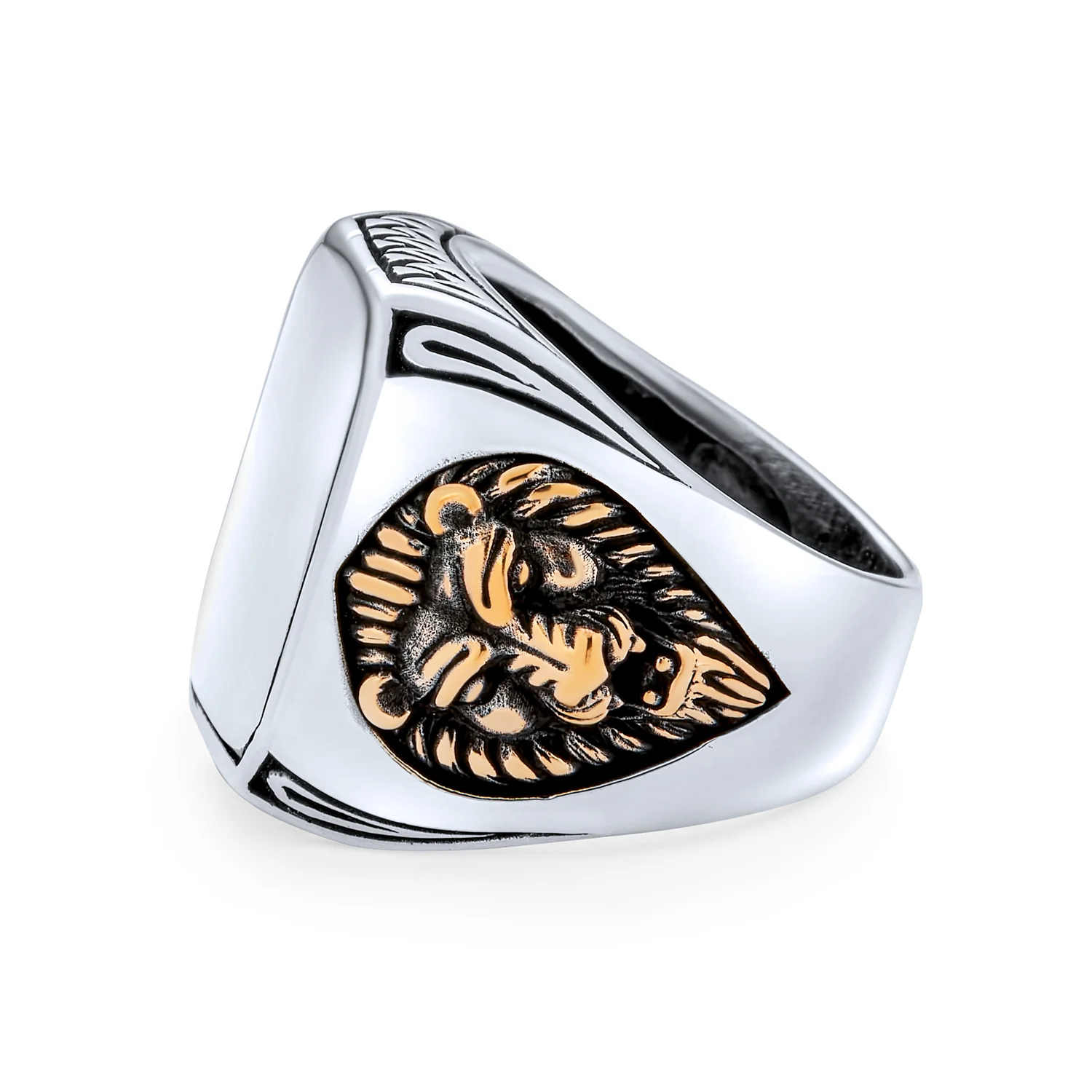 Big Vintage Rectangle Signet Accent Lion King Of Jungle Ring - Image 3