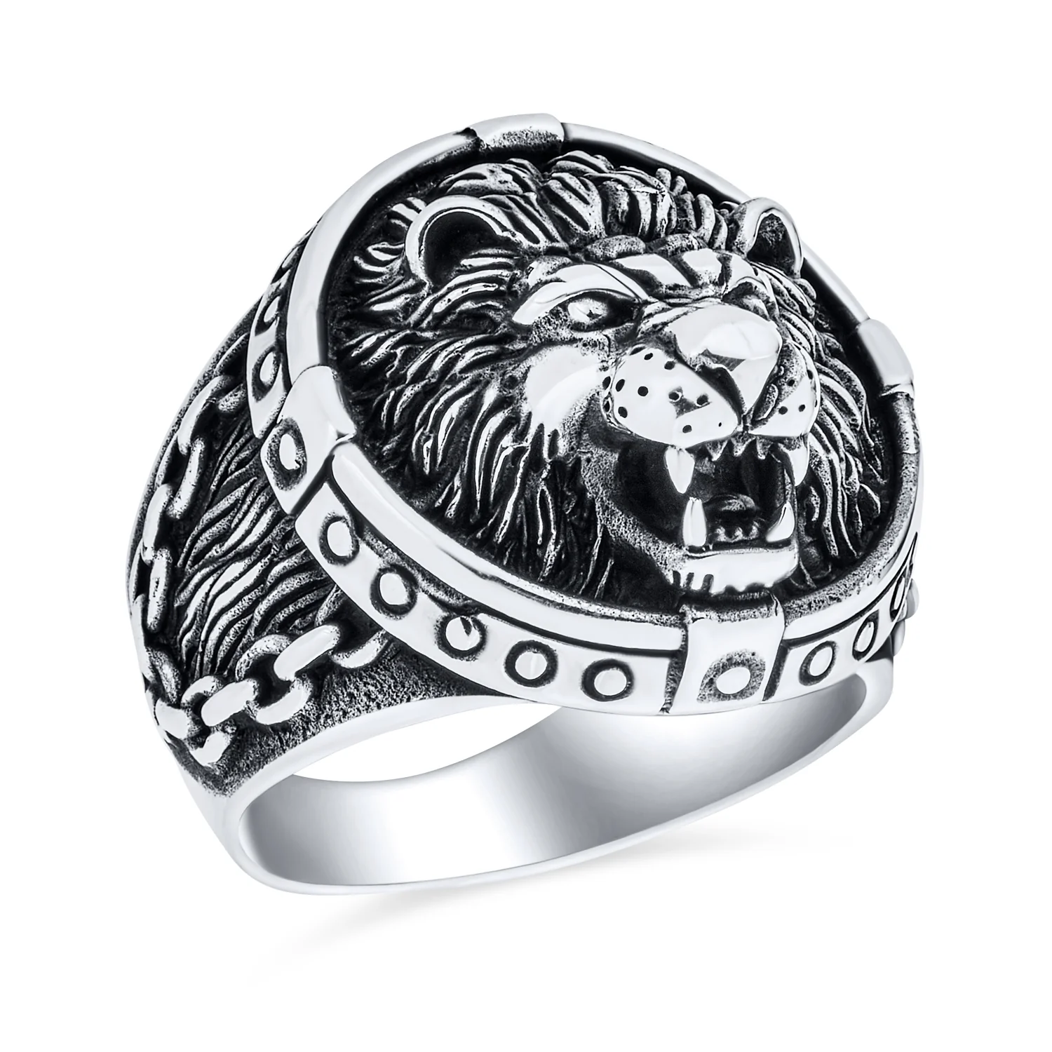 Big Vintage King Of Jungle Round Roaring Lion Signet Ring