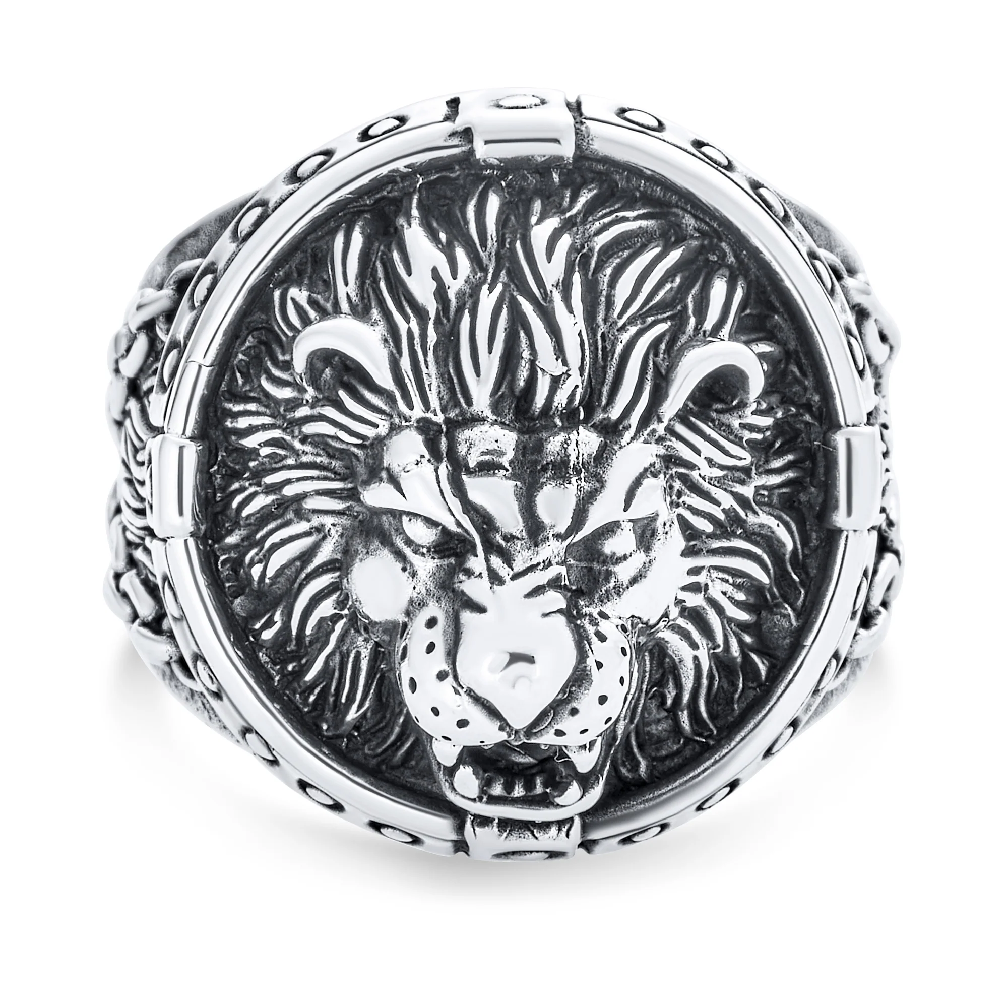 Big Vintage King Of Jungle Round Roaring Lion Signet Ring - Image 2