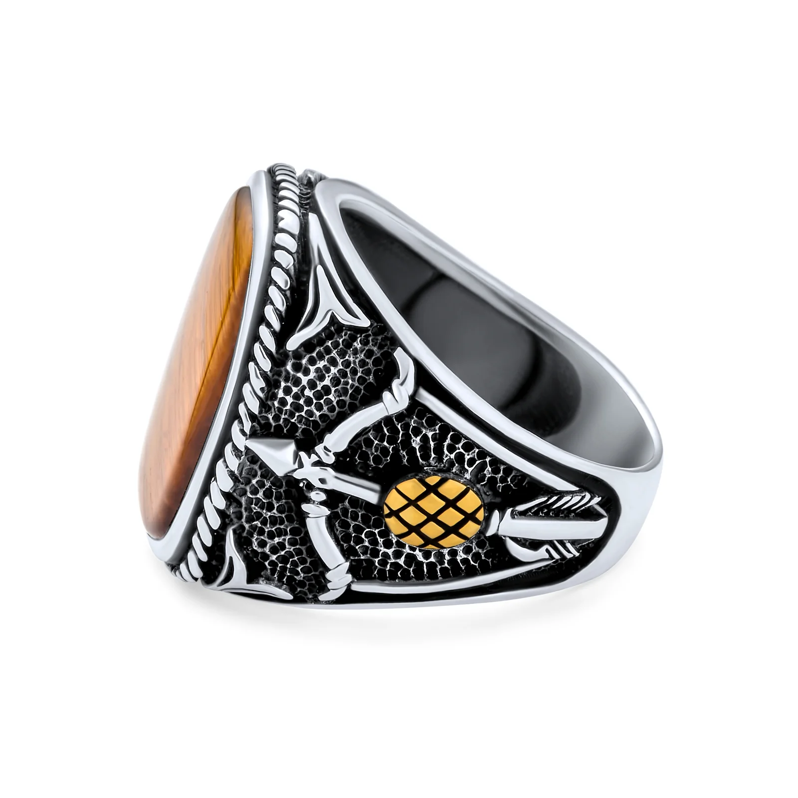 Large Brown Tiger Eye Archer Bow Arrow Ring Sterling Silver Handmade In Turkey - Image 3