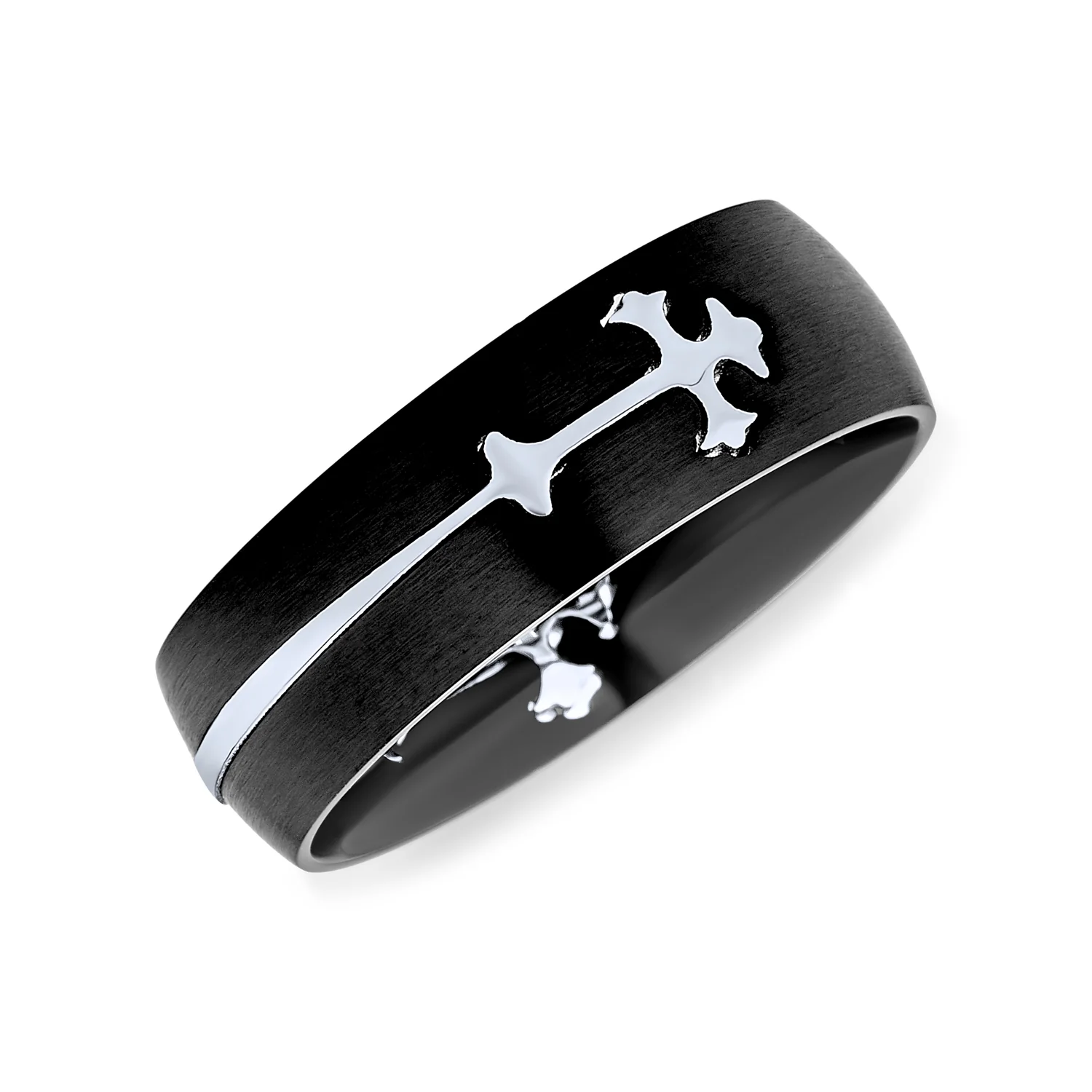 Religious Maltase Fleur De Lis Cross Black Puzzle Band Ring Stainless Steel - Image 2