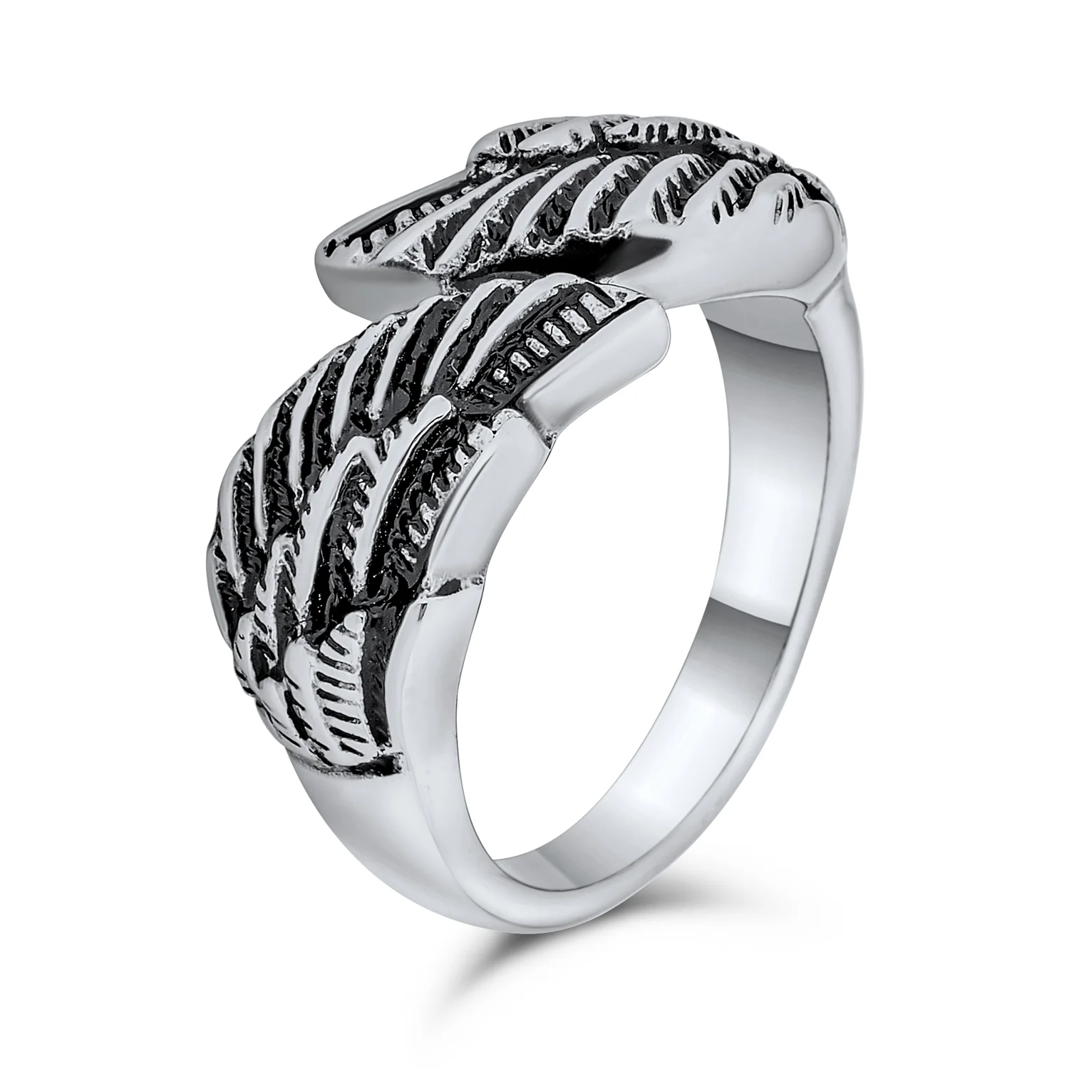 Biker Jewelry Angel Wing Band Ring Oxidized Stainless Steel - Image 2
