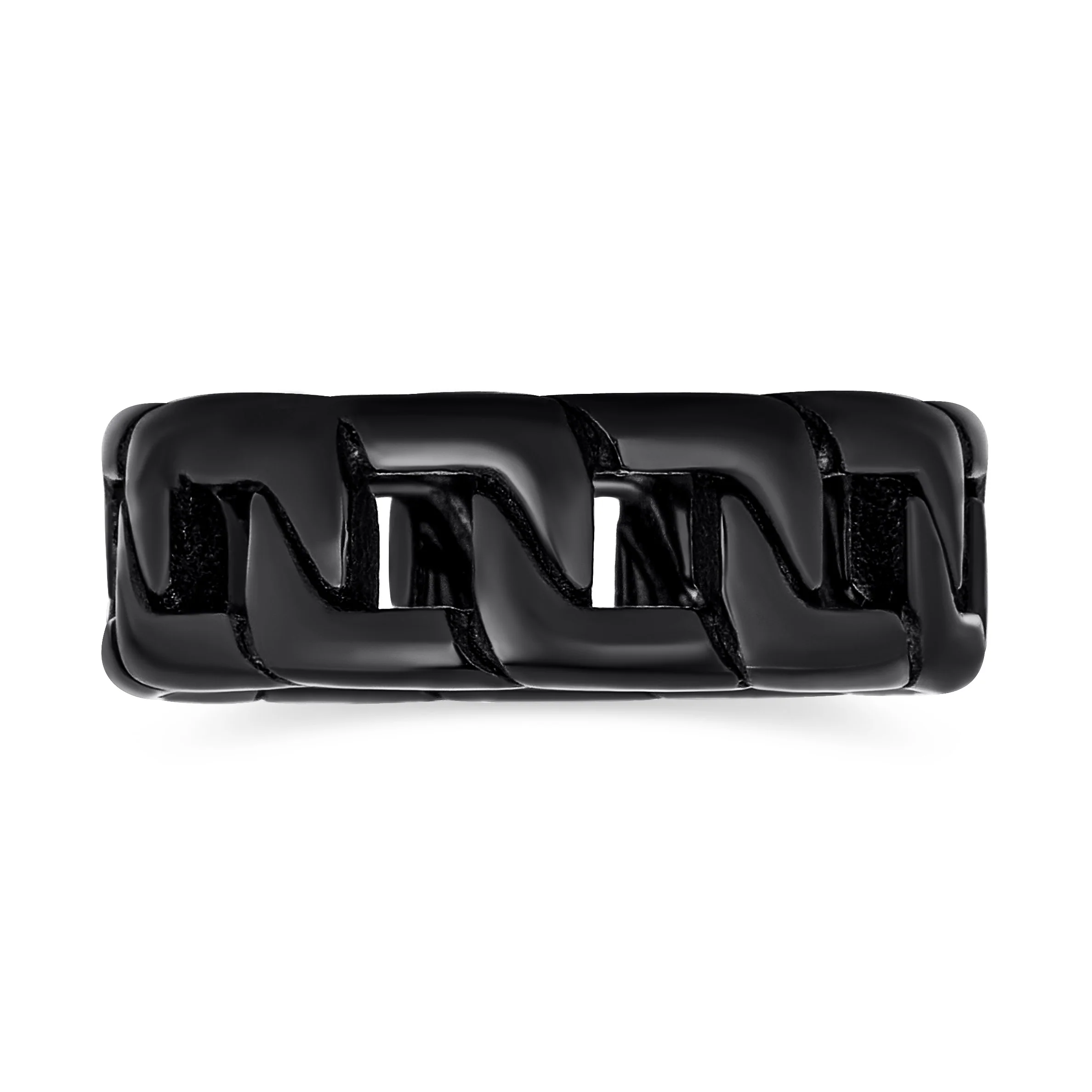 Mens Stainless Steel Biker Jewelry Black Cuban Chain Ring Band Gothic Style - Image 2