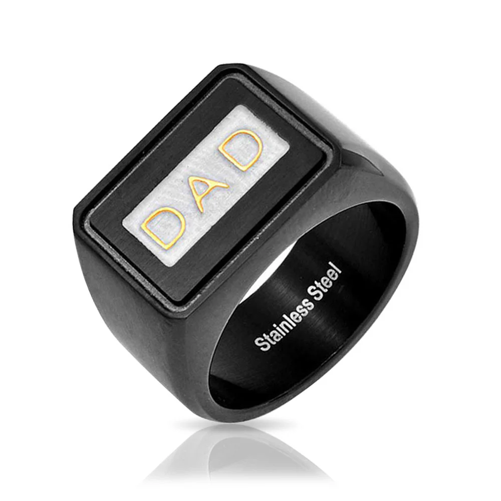 Large Square Word DAD Signet Band Ring Stainless Steel