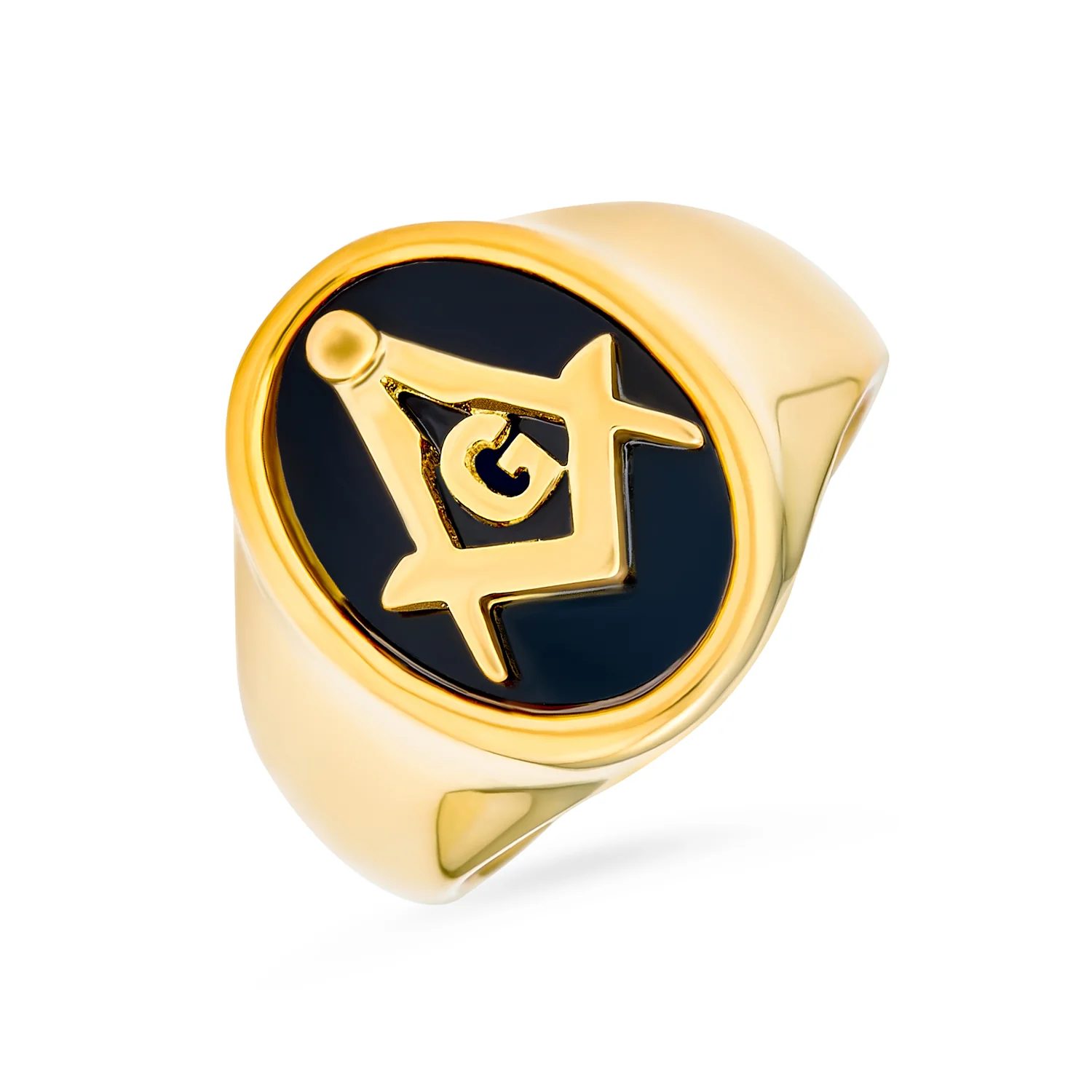 Secret Society Mens Stainless Steel Black Oval Masonic Signet Ring Silver Tone - Image 4