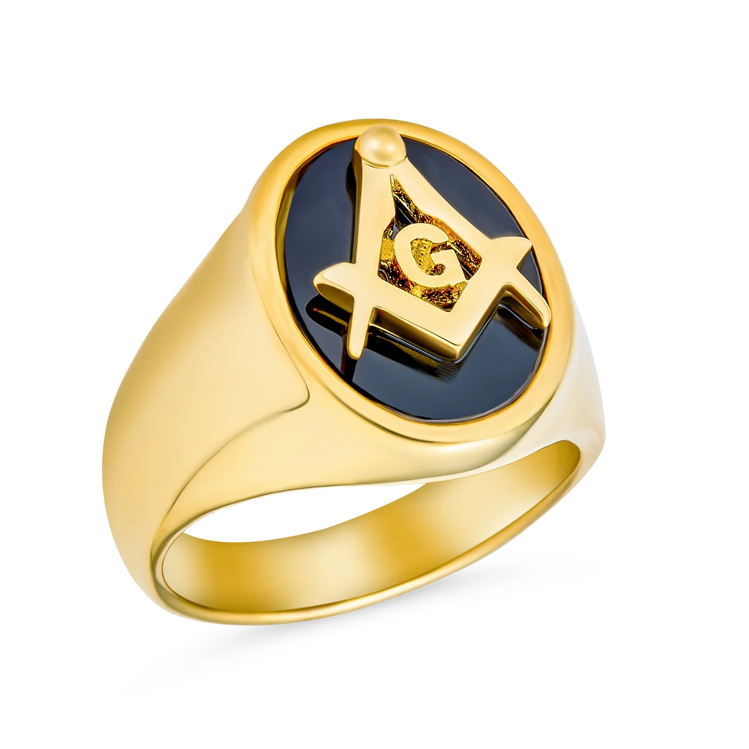 Secret Society Mens Stainless Steel Black Oval Masonic Signet Ring Silver Tone - Image 7