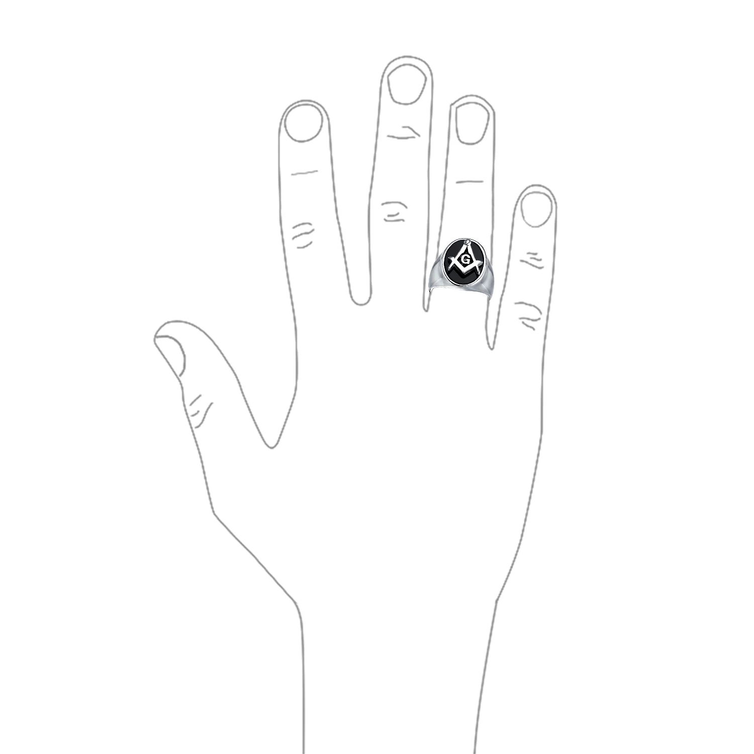 Secret Society Mens Stainless Steel Black Oval Masonic Signet Ring Silver Tone - Image 9