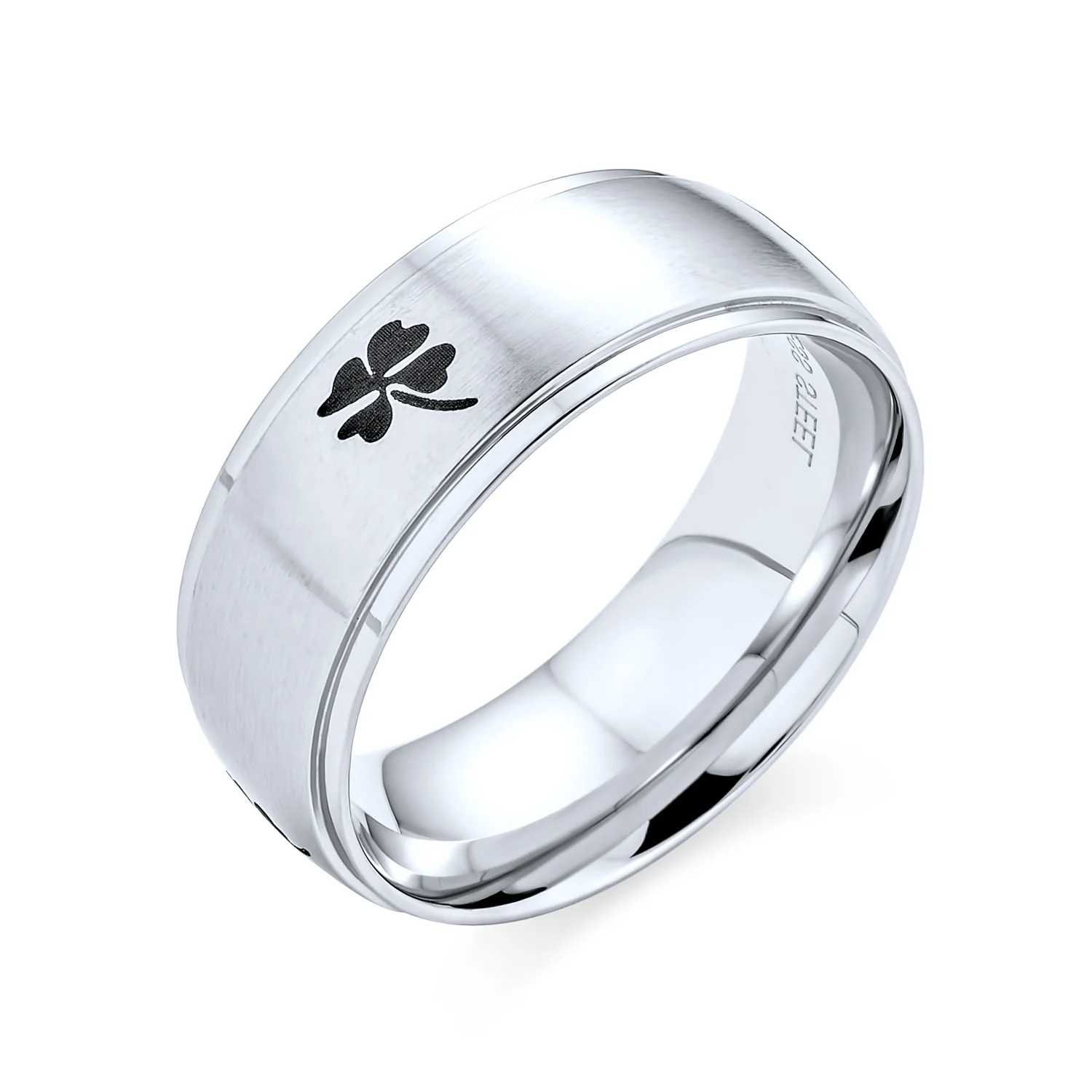 Celtic Shamrock Lucky Four Leaf Clover Band Ring Matte Silver Tone Stainless Steel